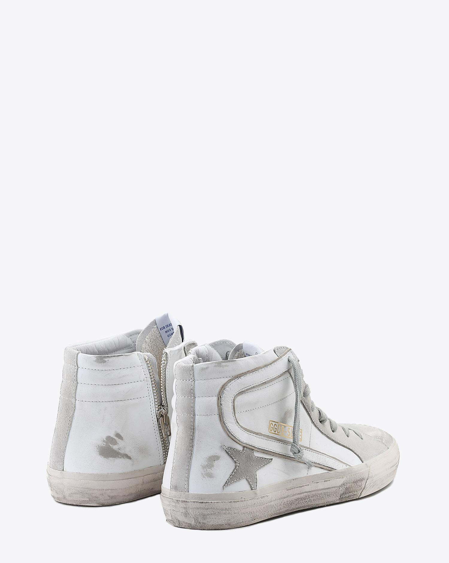 Golden Goose homme Sneakers montantes en cuir blanc Slide White Leather. Dos.   