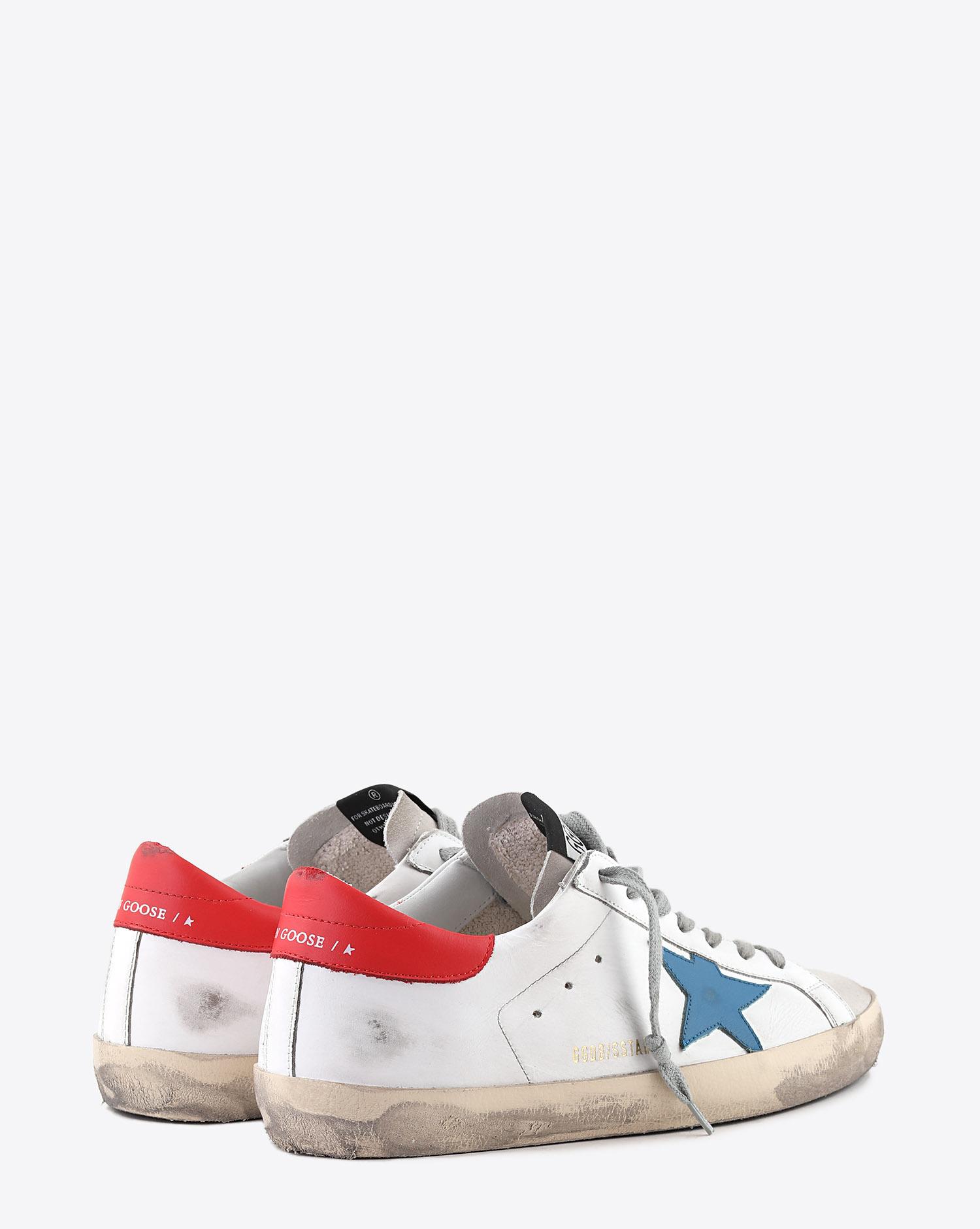 Golden Goose Men Sneakers Superstar - White Leather - Blu Star - Red Leather   
