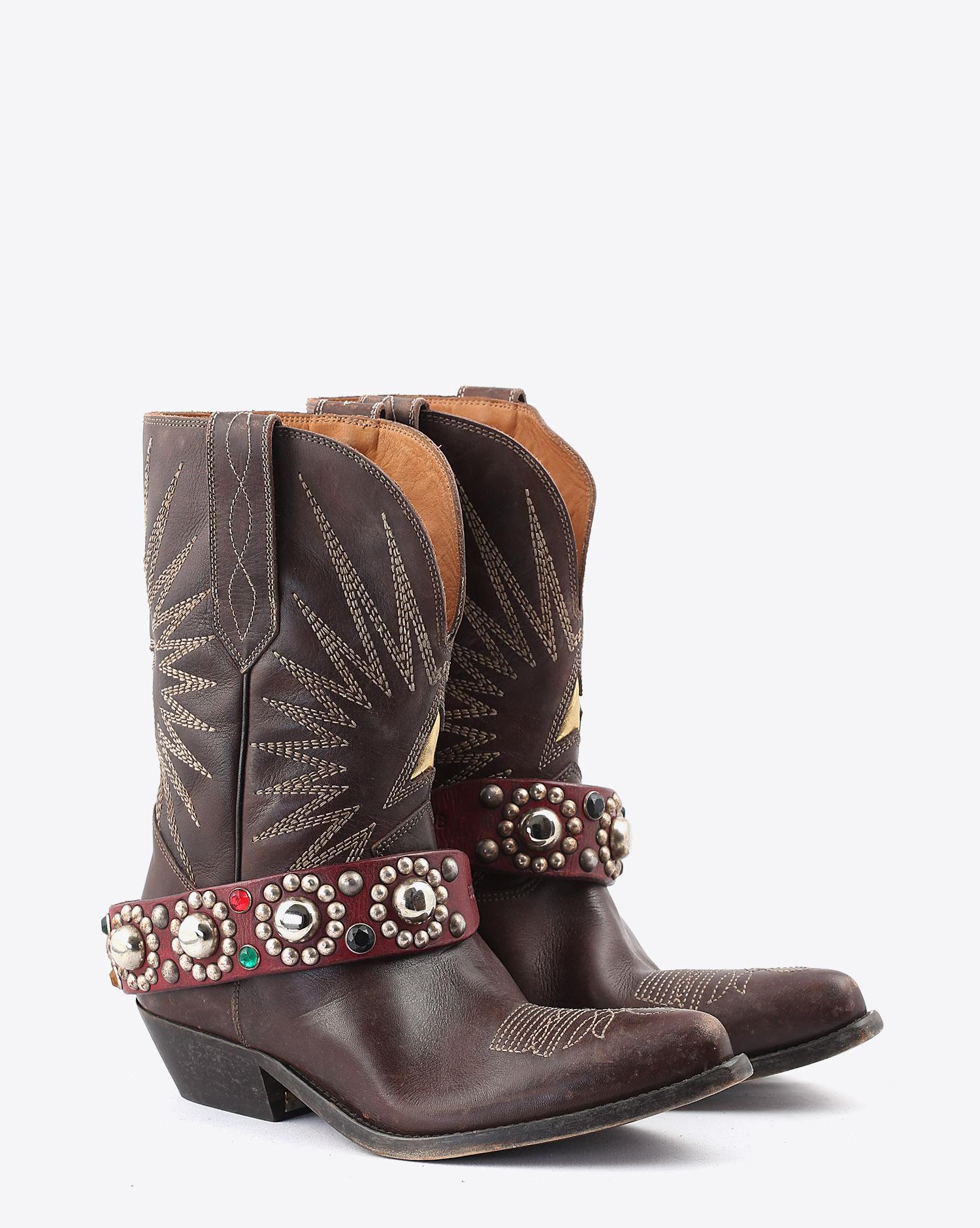 Golden Goose Woman Chaussures Collection Boots Wish Star Low - Dark Brown Leather - Belt  