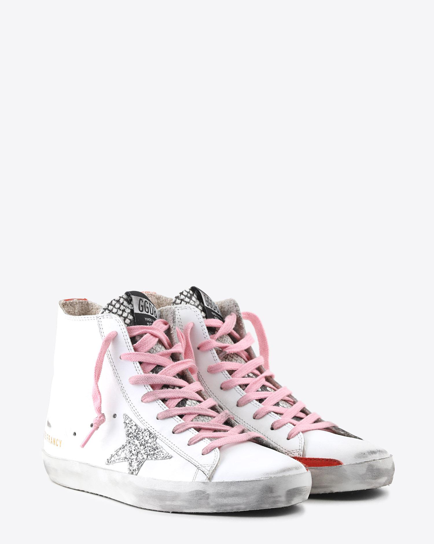 Golden Goose Woman Collection Sneakers Francy - White Leather - Silver Glitter Star  