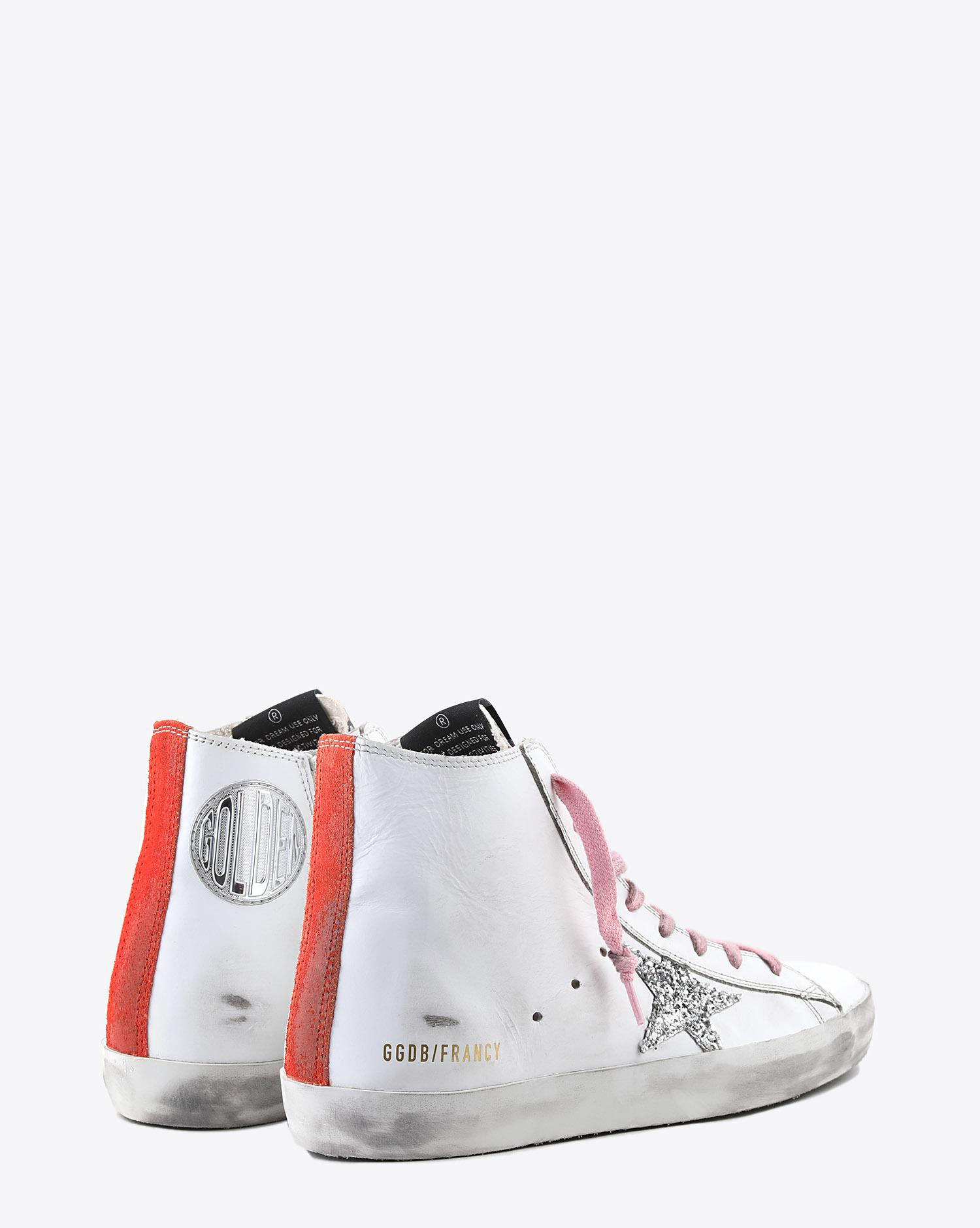 Golden Goose Woman Collection Sneakers Francy - White Leather - Silver Glitter Star  
