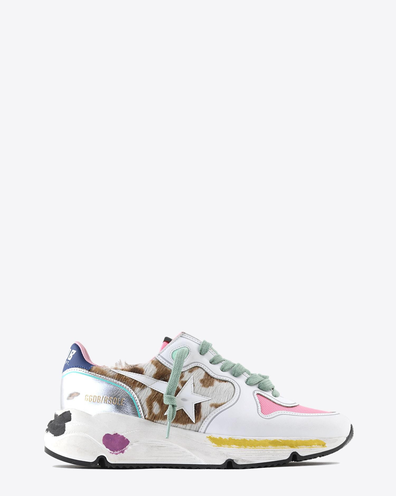 Golden Goose Woman Collection Sneakers Running Sole - Cow Pony - White Patent Star   