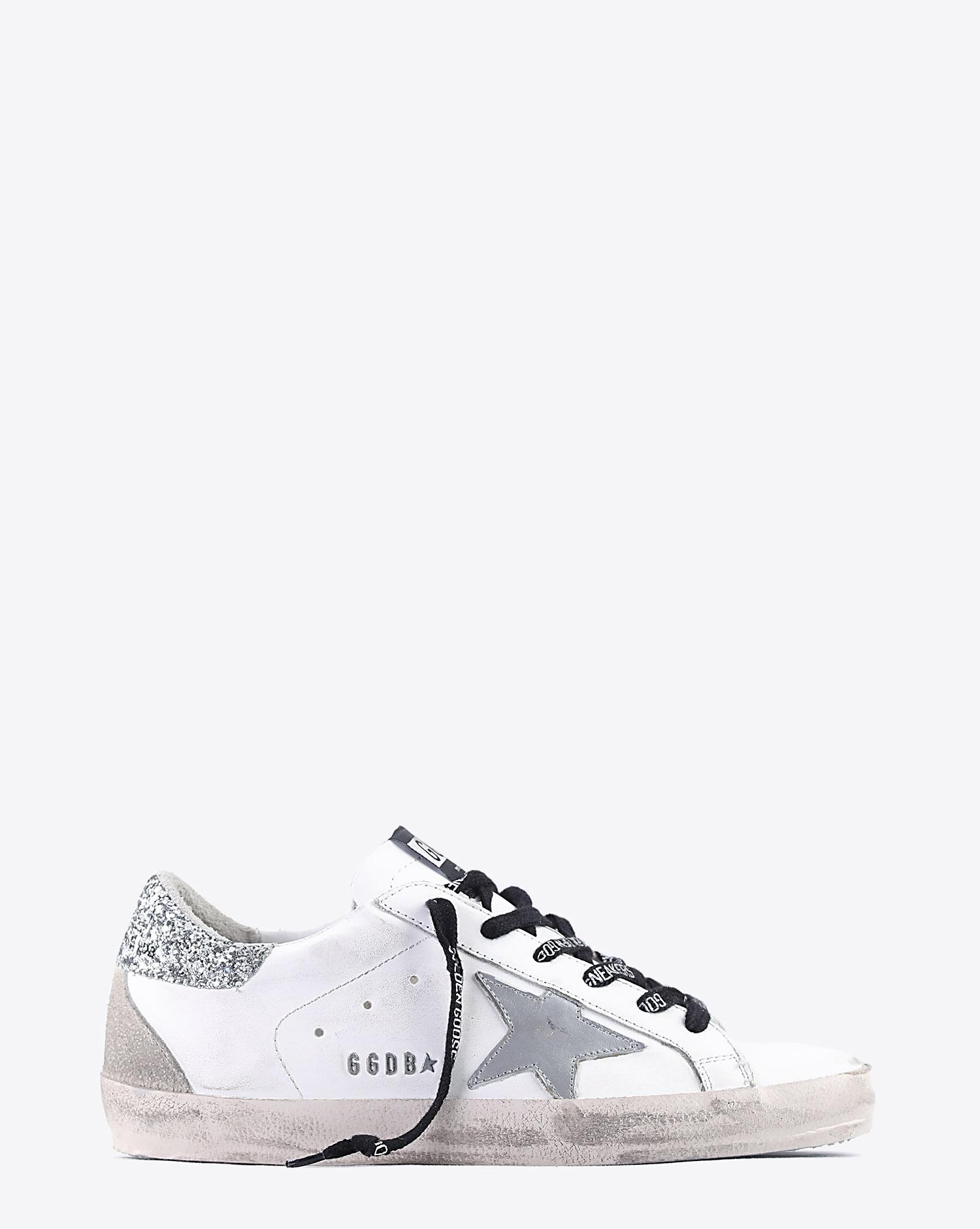Golden Goose Woman Collection Sneakers Superstar - White - Silver Glitter - Metal Lettering  