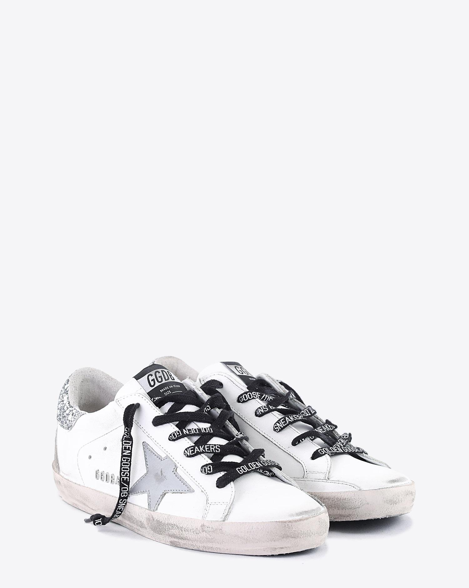 Golden Goose Woman Collection Sneakers Superstar - White - Silver Glitter - Metal Lettering  