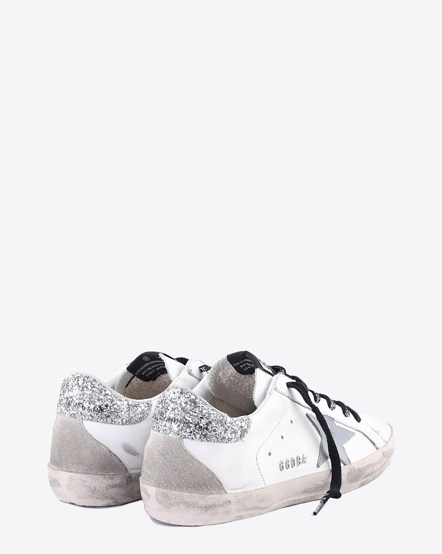 Golden Goose Woman Collection Sneakers Superstar - White - Silver Glitter - Metal Lettering  