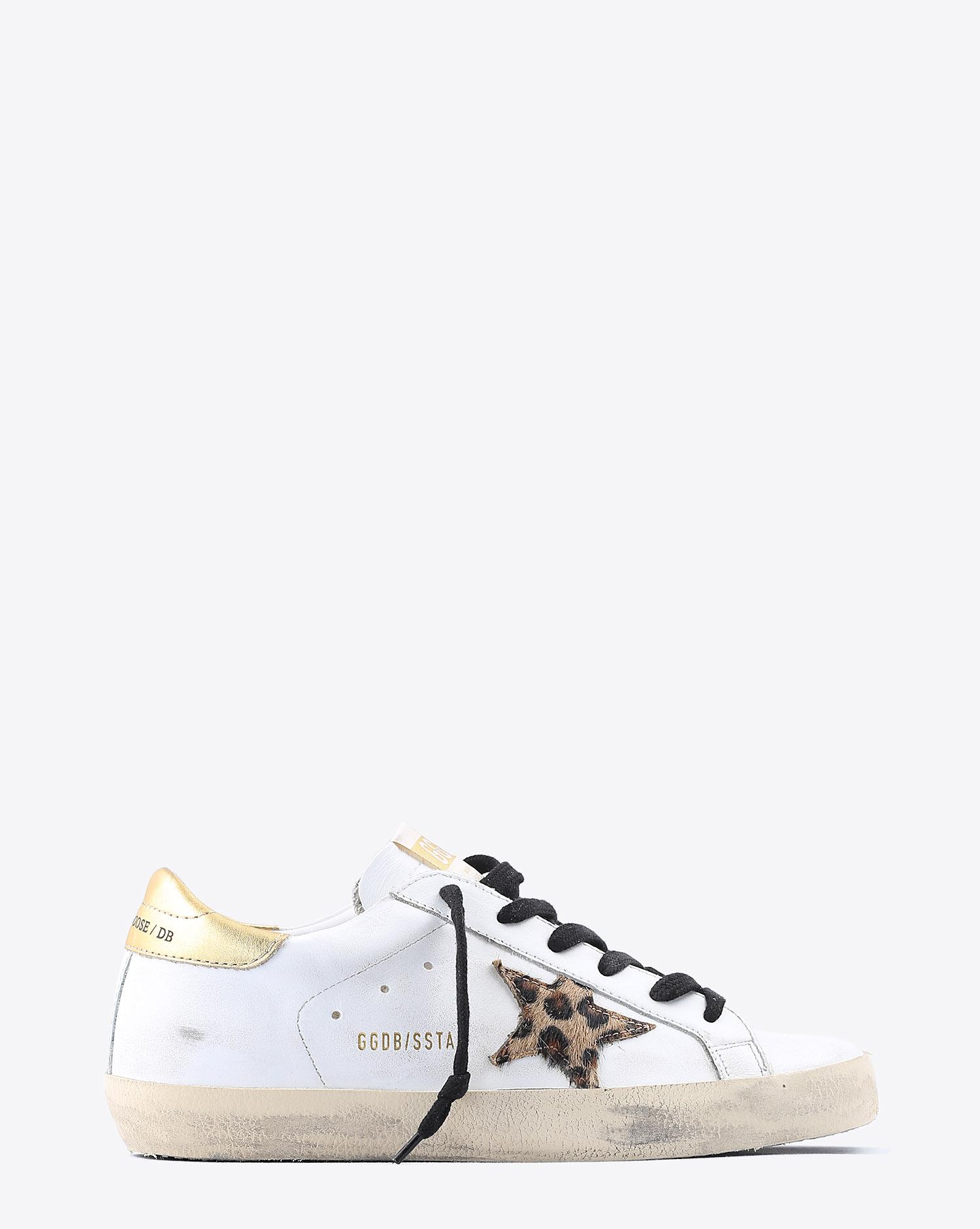 Golden Goose Woman Collection Sneakers Superstar - White Leather - Gold - Leopard Star  