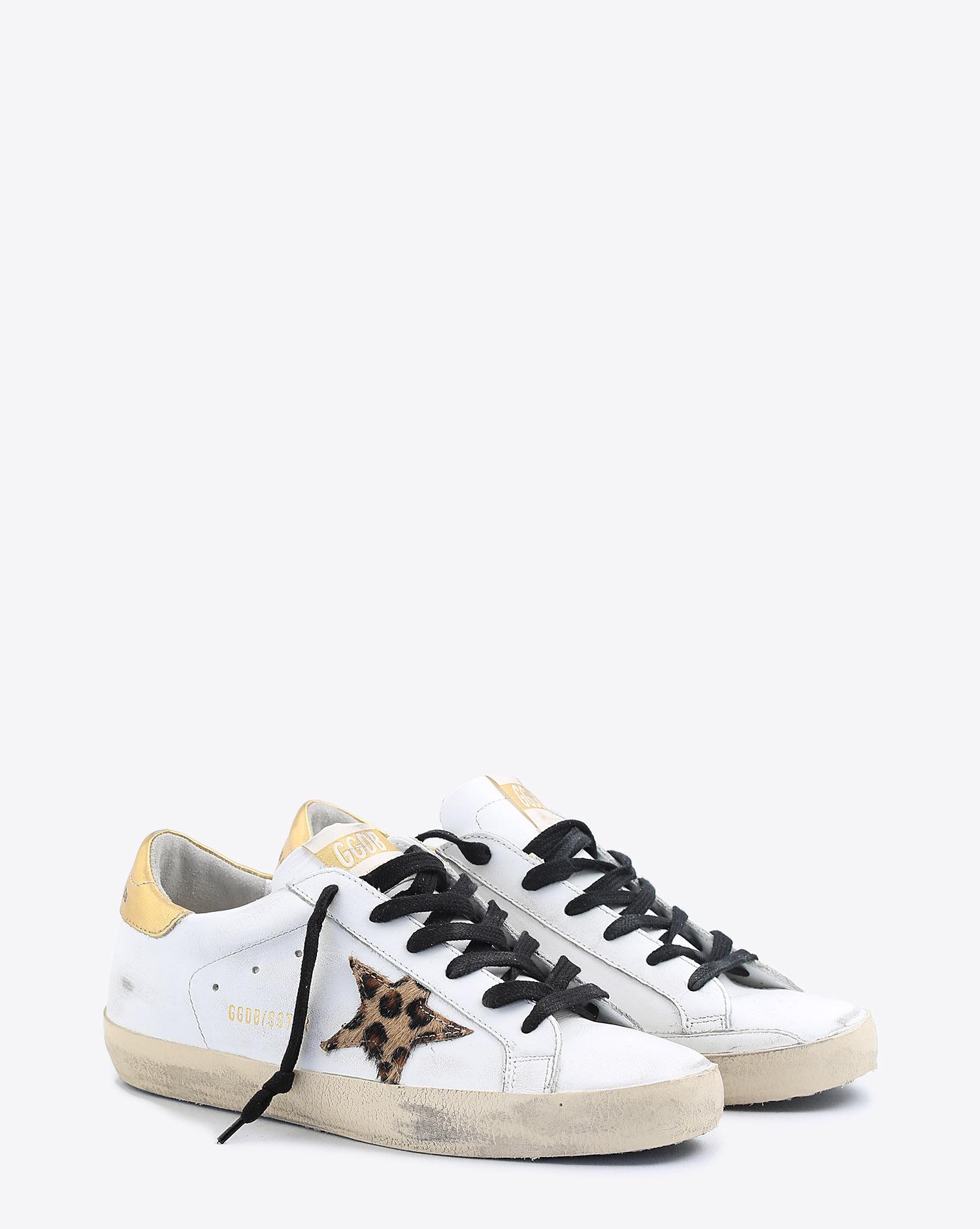 Golden Goose Woman Collection Sneakers Superstar - White Leather - Gold - Leopard Star  