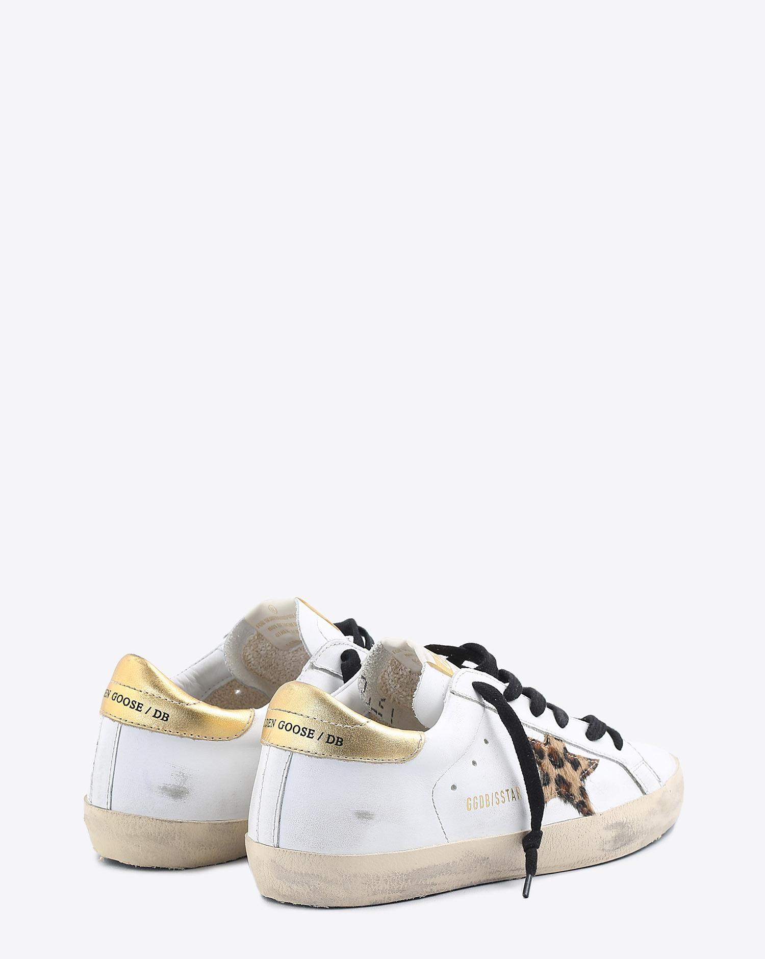Golden Goose Woman Collection Sneakers Superstar - White Leather - Gold - Leopard Star  
