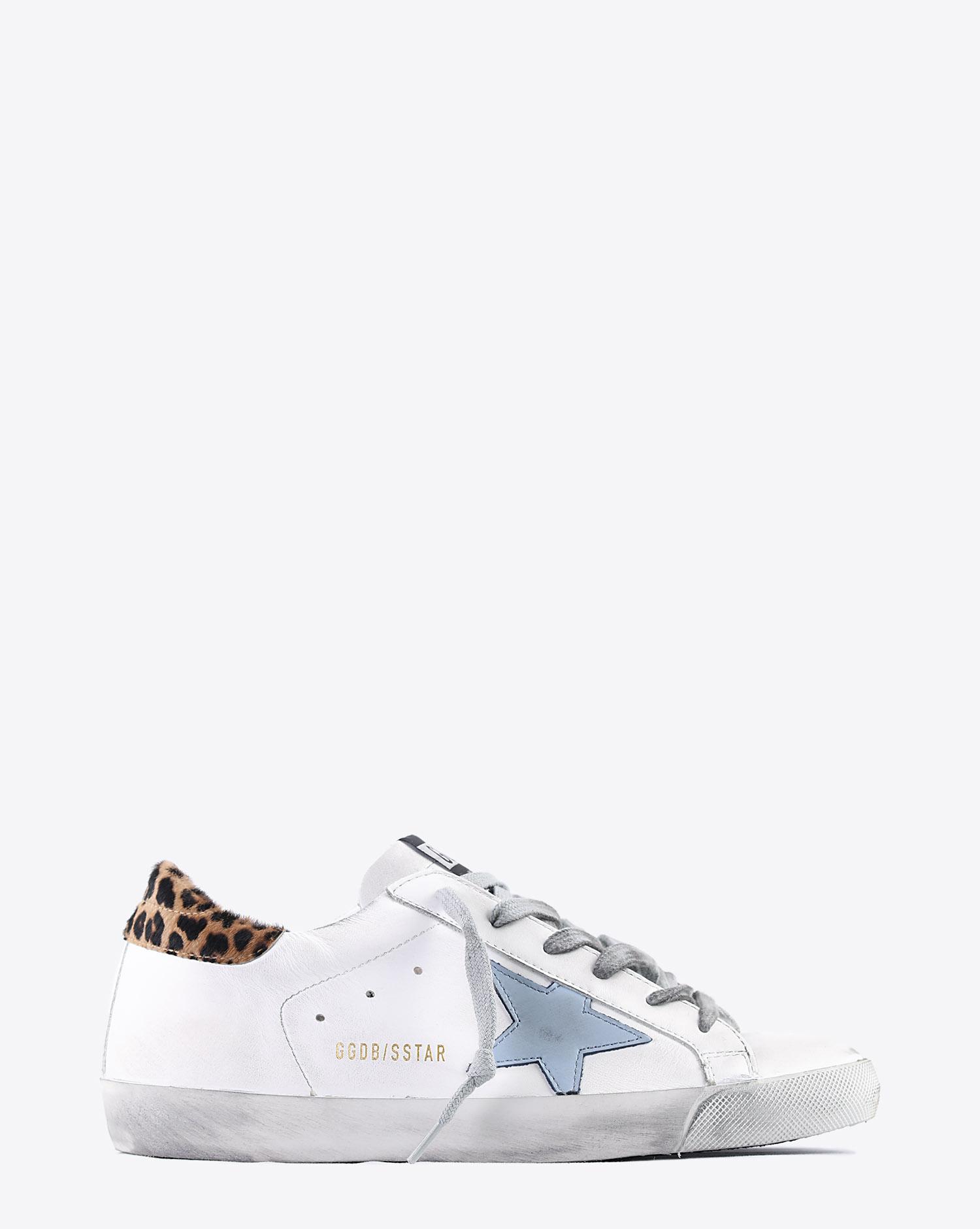 Golden Goose Woman Collection Sneakers Superstar - White Leopard - Night - Blue Star  
