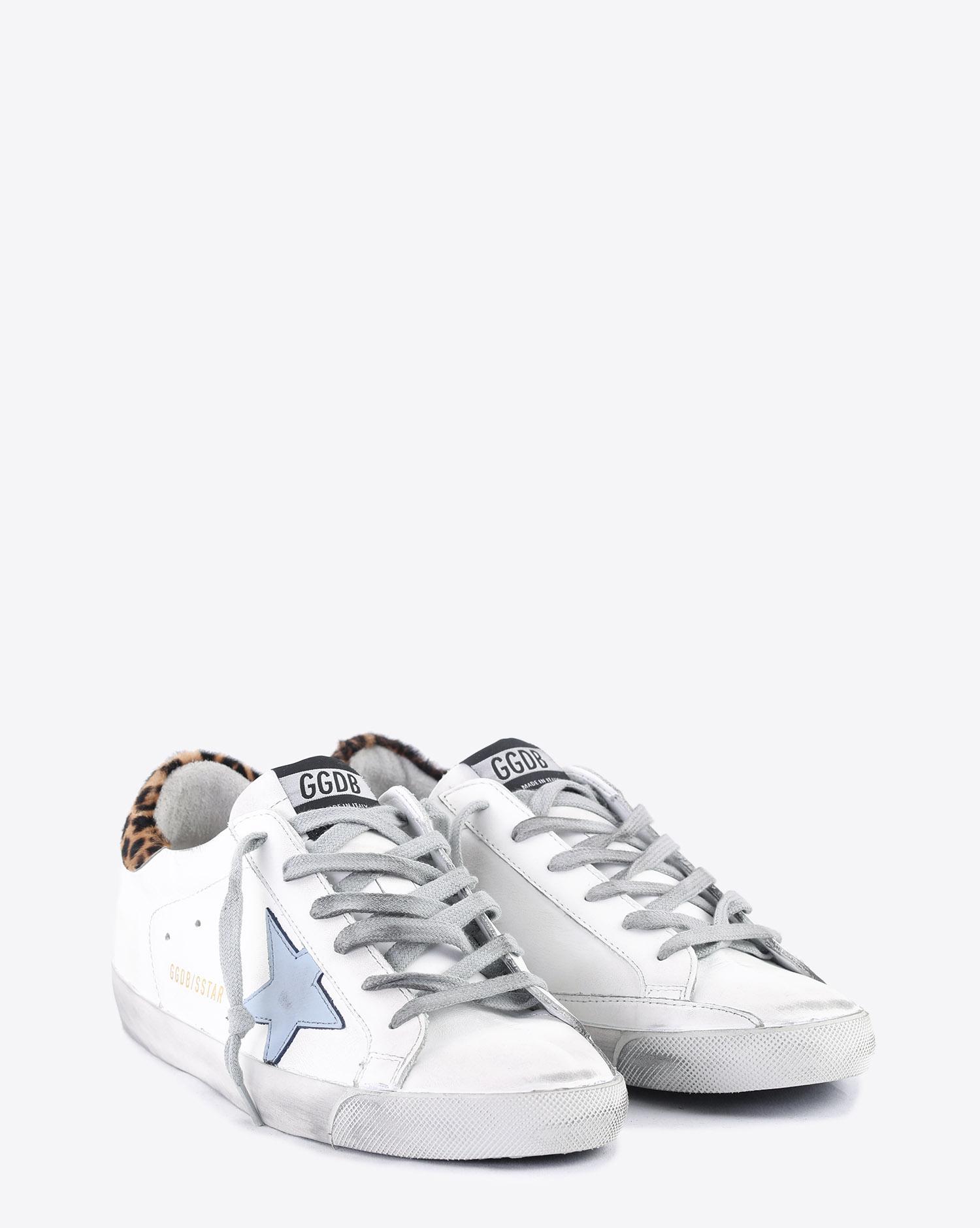 Golden Goose Woman Collection Sneakers Superstar - White Leopard - Night - Blue Star  