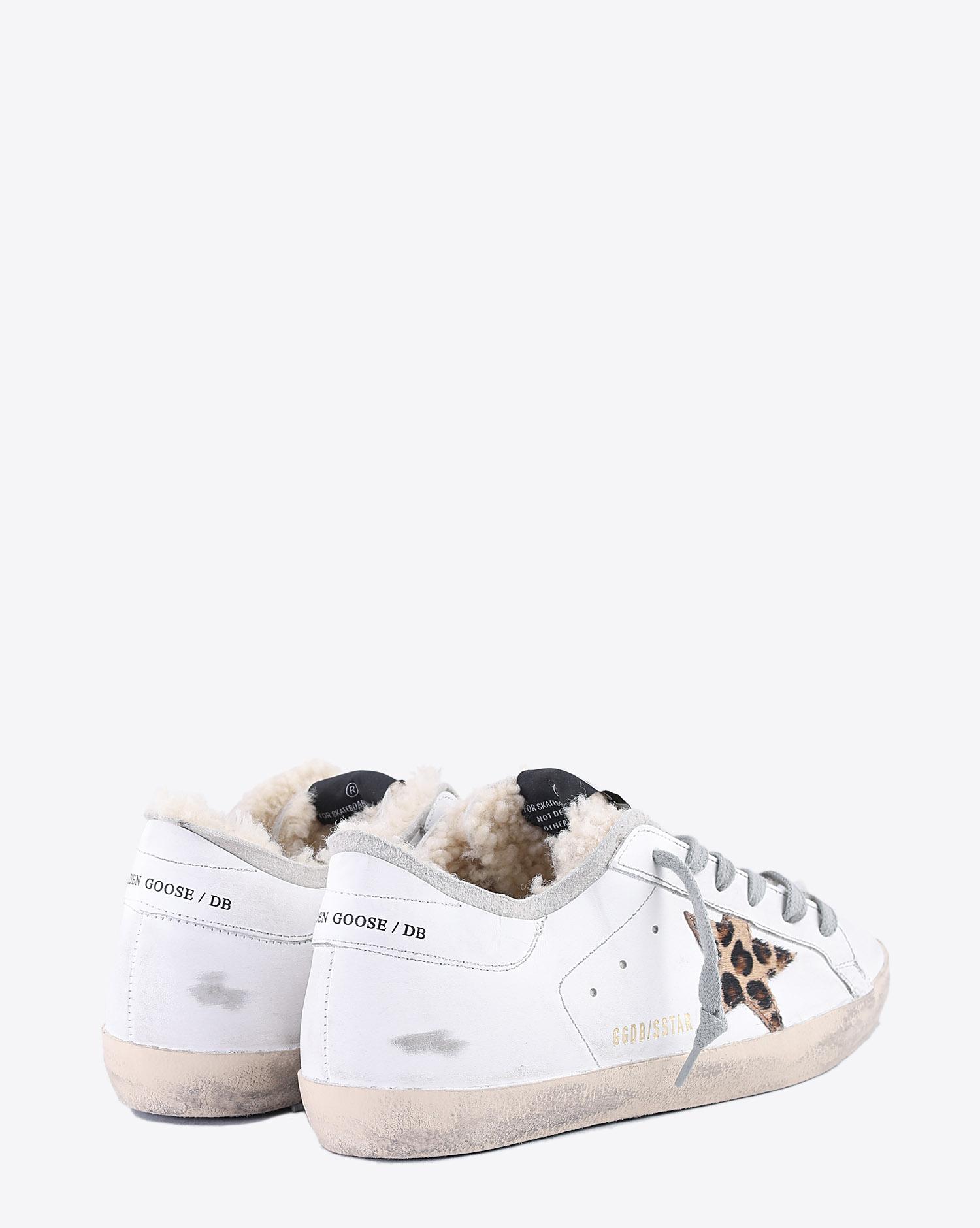 Golden Goose Woman Collection Sneakers Superstar - White Shearling Sock - Leopard Star  