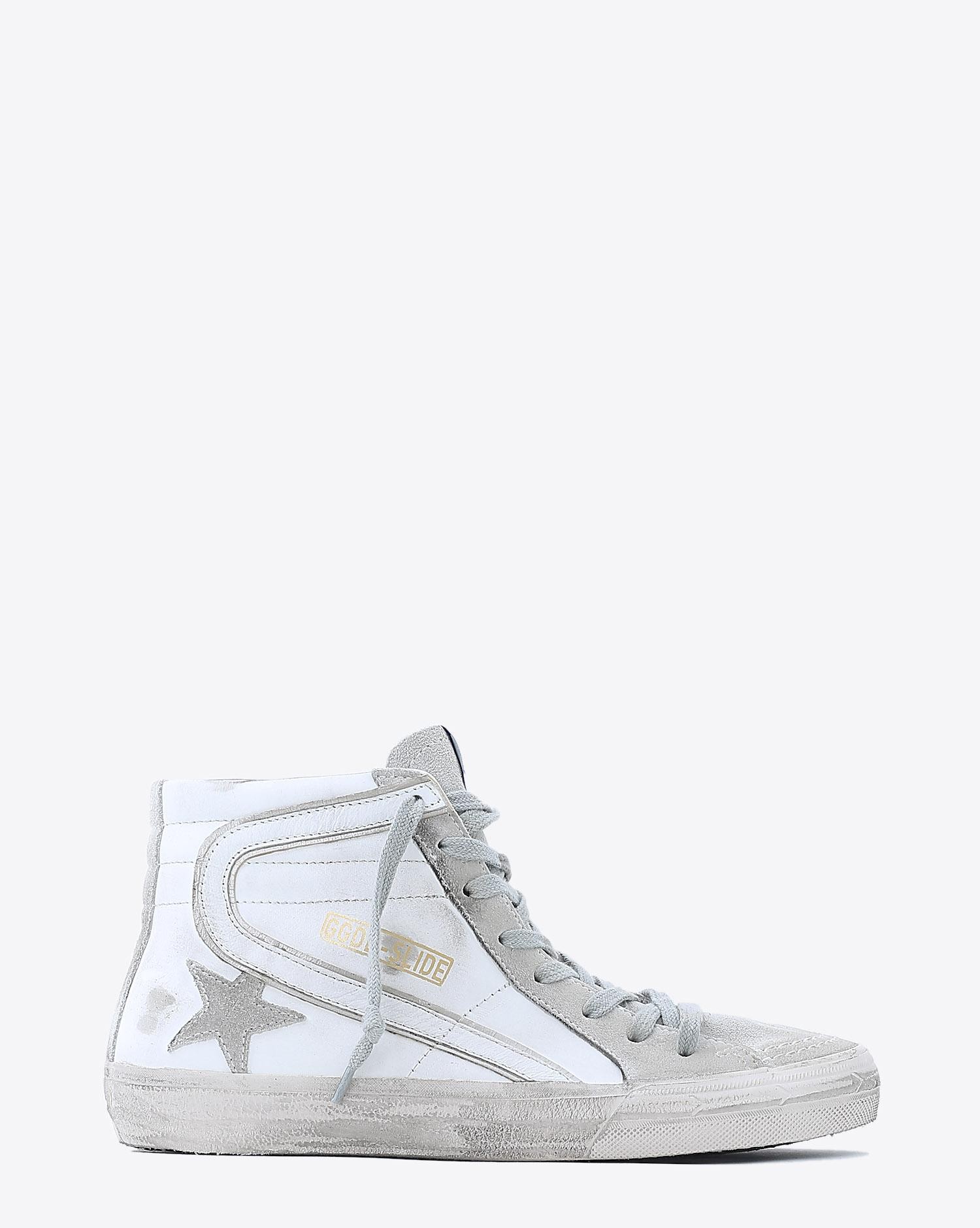 Sneakers montantes Slide White Leather Golden Goose. Profil.  