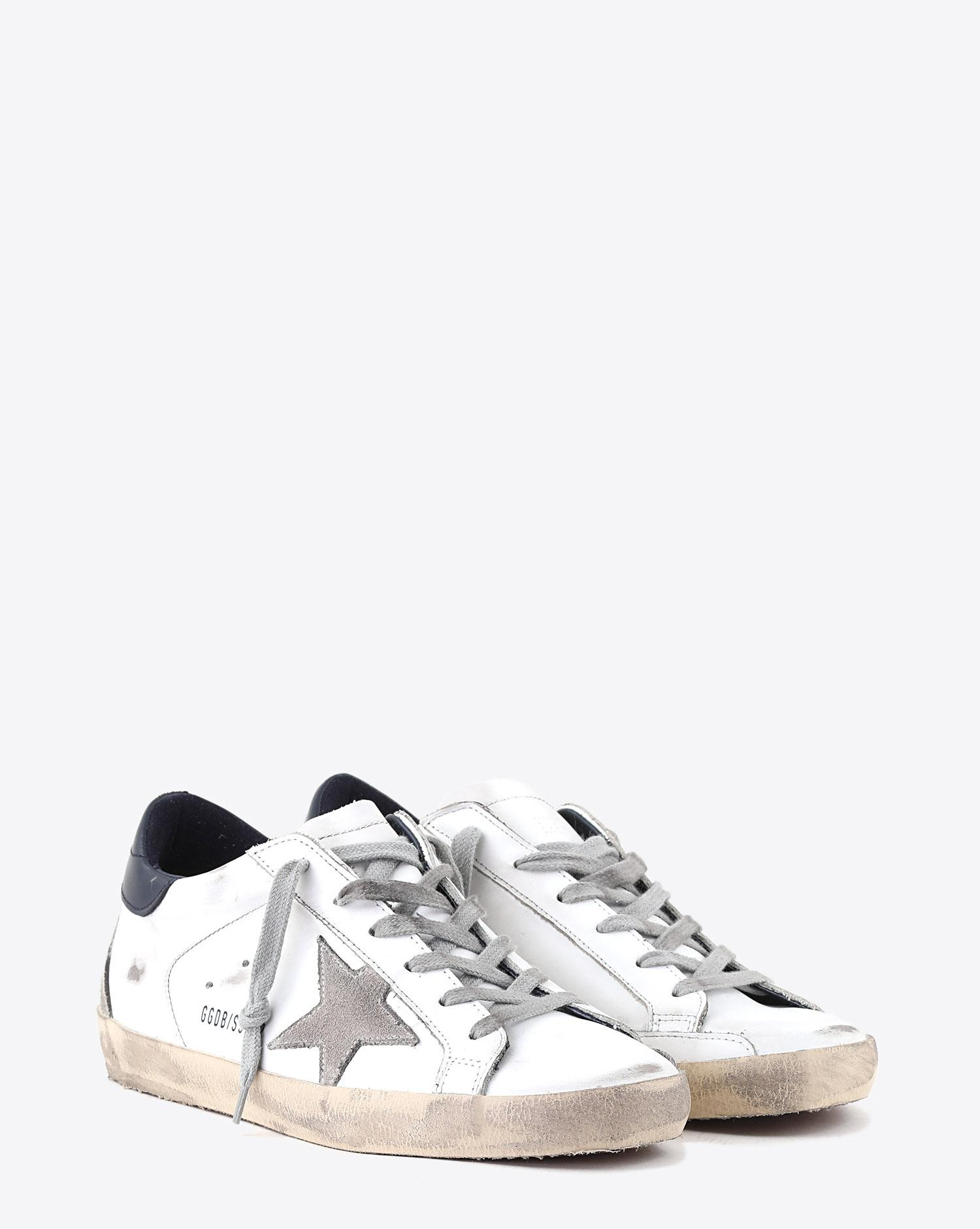 Golden Goose Woman Permanent Sneakers Superstar cuir blanc arrière marine foncé 10270 