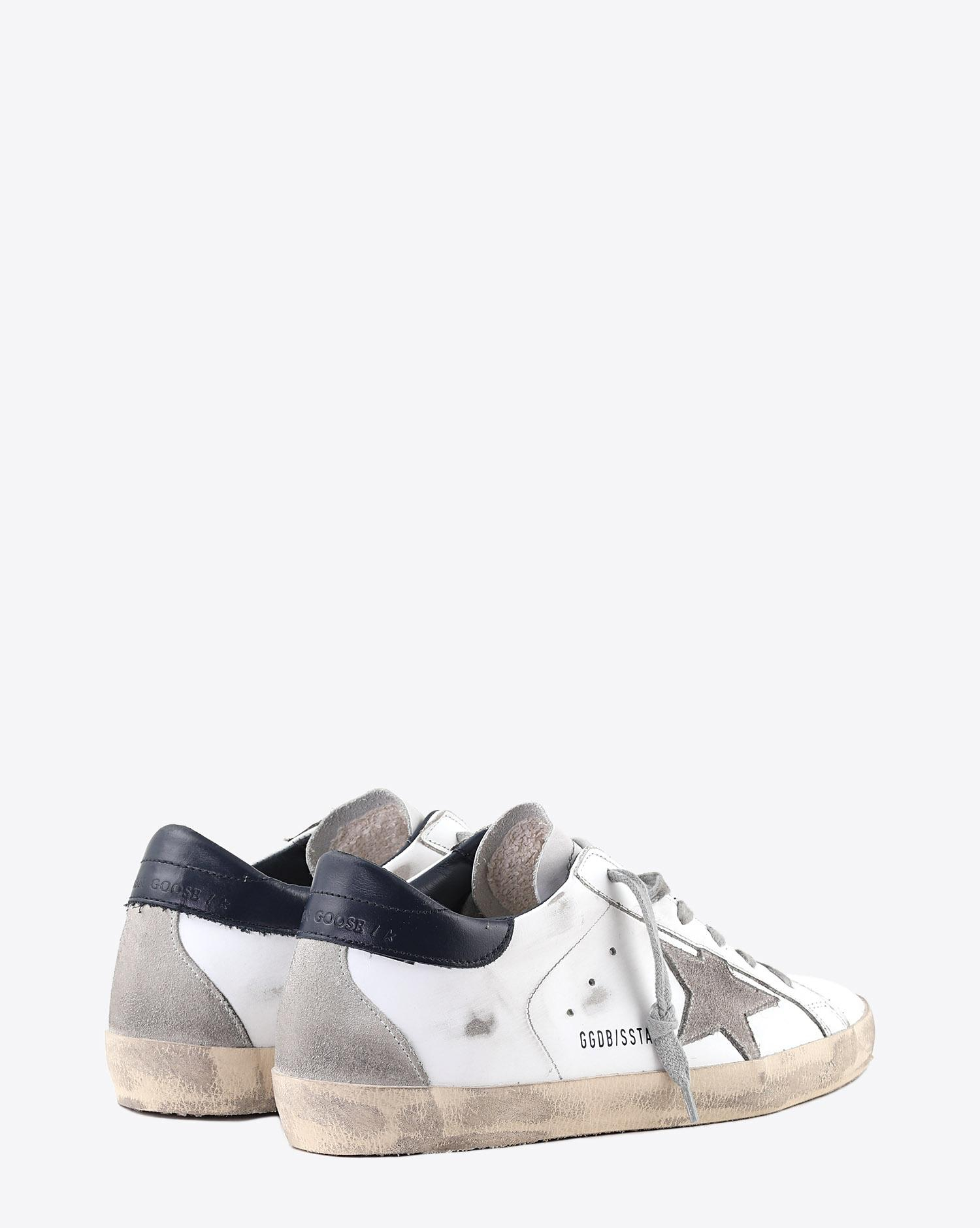 Golden Goose Woman Permanent Sneakers Superstar cuir blanc arrière marine foncé 10270