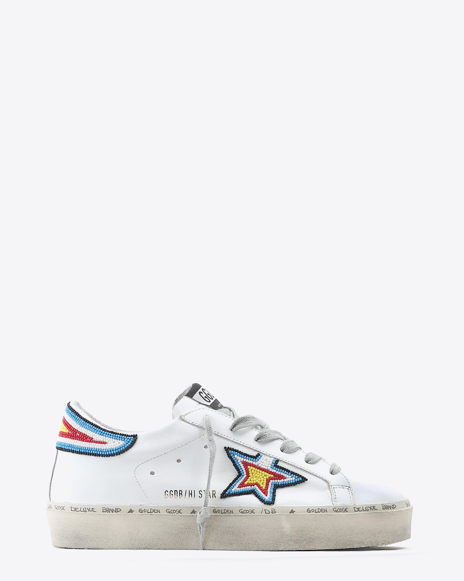 Golden Goose Woman Pré-Collection Sneakers Hi Star - White Leather - Multicolor Studs  