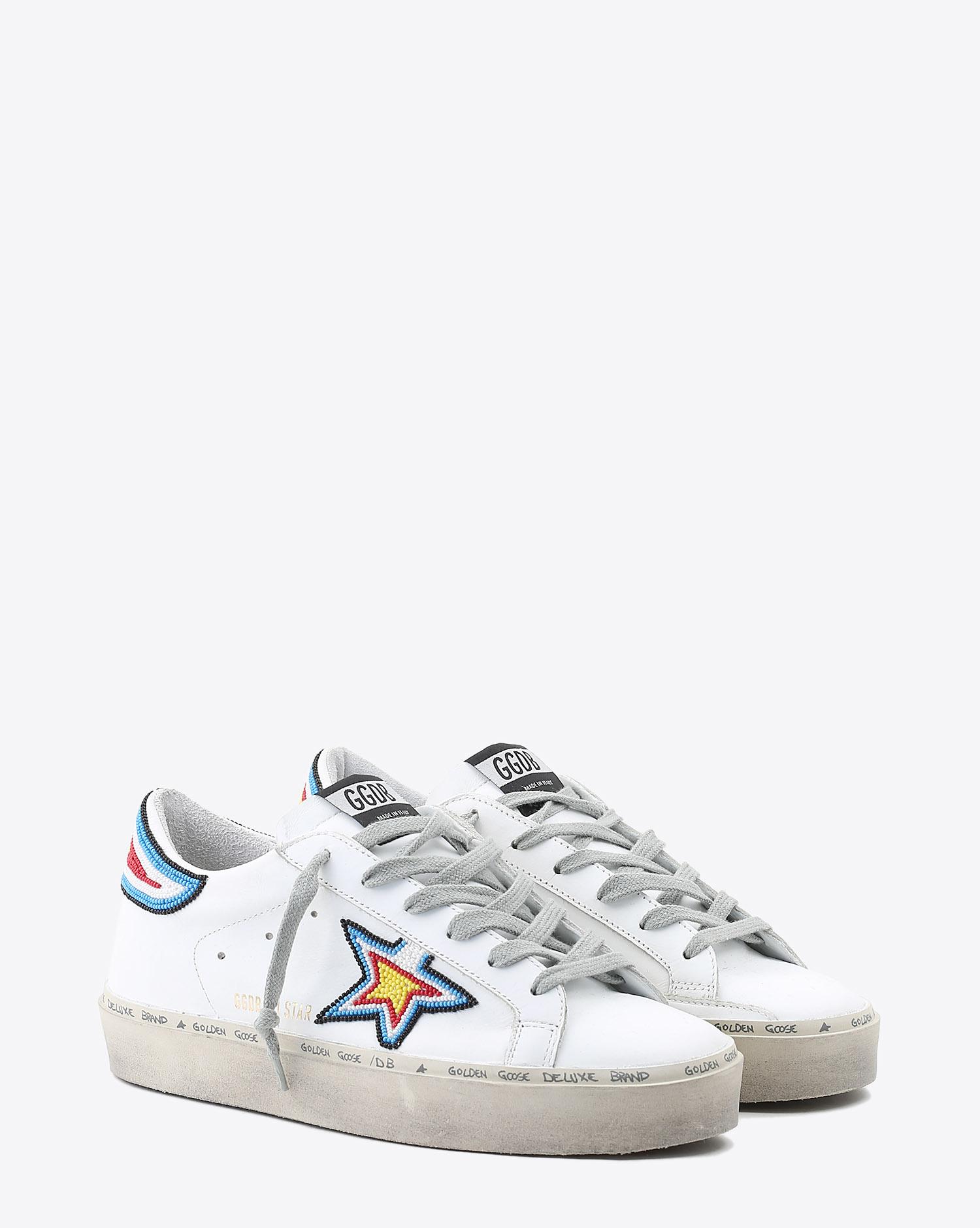 Golden Goose Woman Pré-Collection Sneakers Hi Star - White Leather - Multicolor Studs  