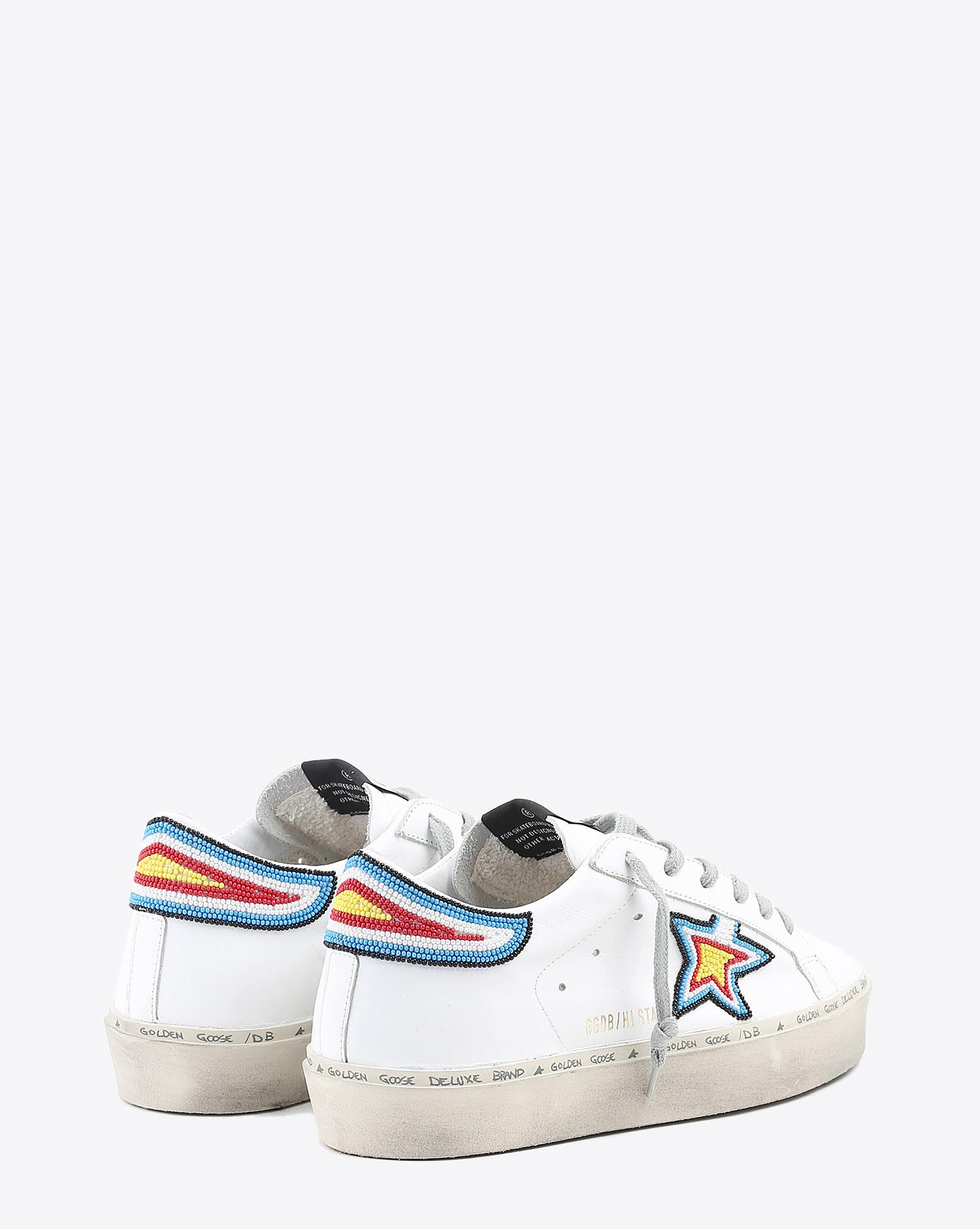 Golden Goose Woman Pré-Collection Sneakers Hi Star - White Leather - Multicolor Studs  