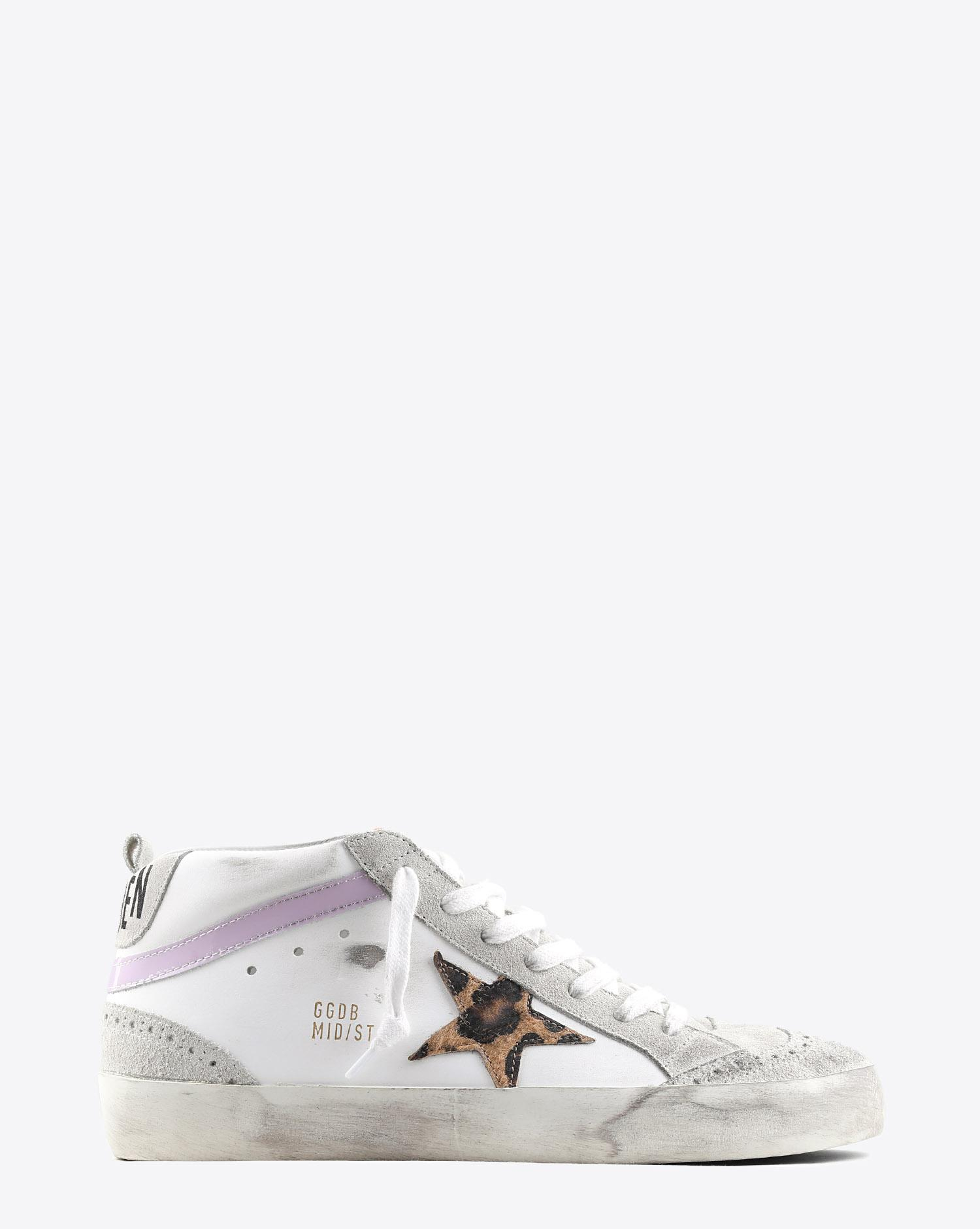 Golden Goose Woman Pré-Collection Sneakers Mid Star - White Leather -Leopard Star   