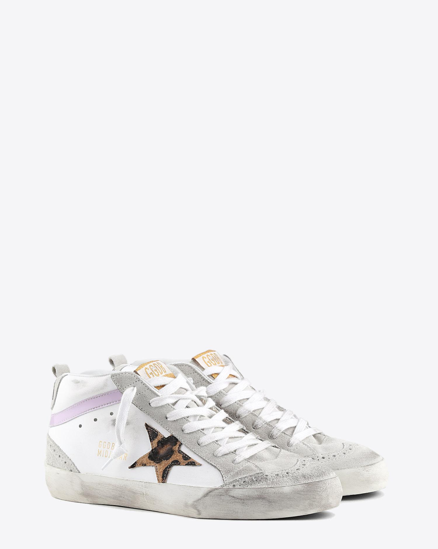 Golden Goose Woman Pré-Collection Sneakers Mid Star - White Leather -Leopard Star   