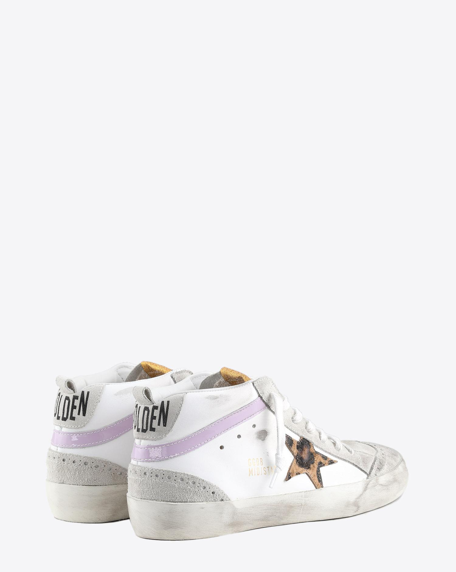 Golden Goose Woman Pré-Collection Sneakers Mid Star - White Leather -Leopard Star   
