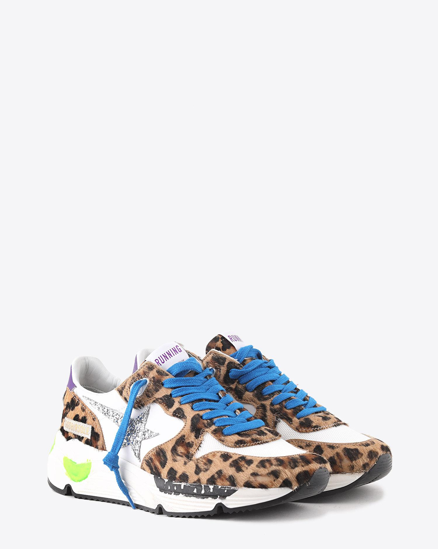 Golden Goose Woman Pré-Collection Sneakers Running Sole - Leopard Pony - Silver Glitter Star  