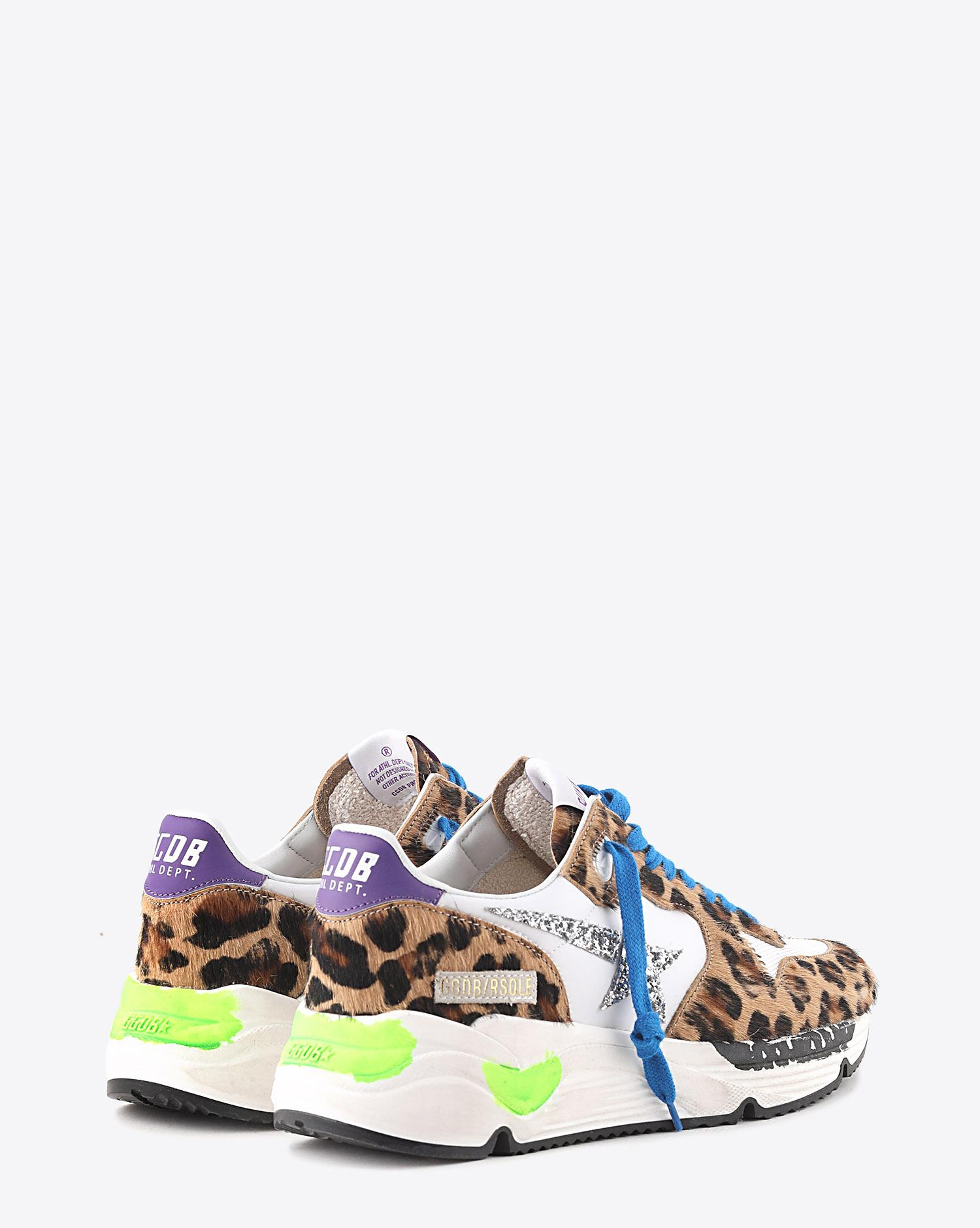 Golden Goose Woman Pré-Collection Sneakers Running Sole - Leopard Pony - Silver Glitter Star  
