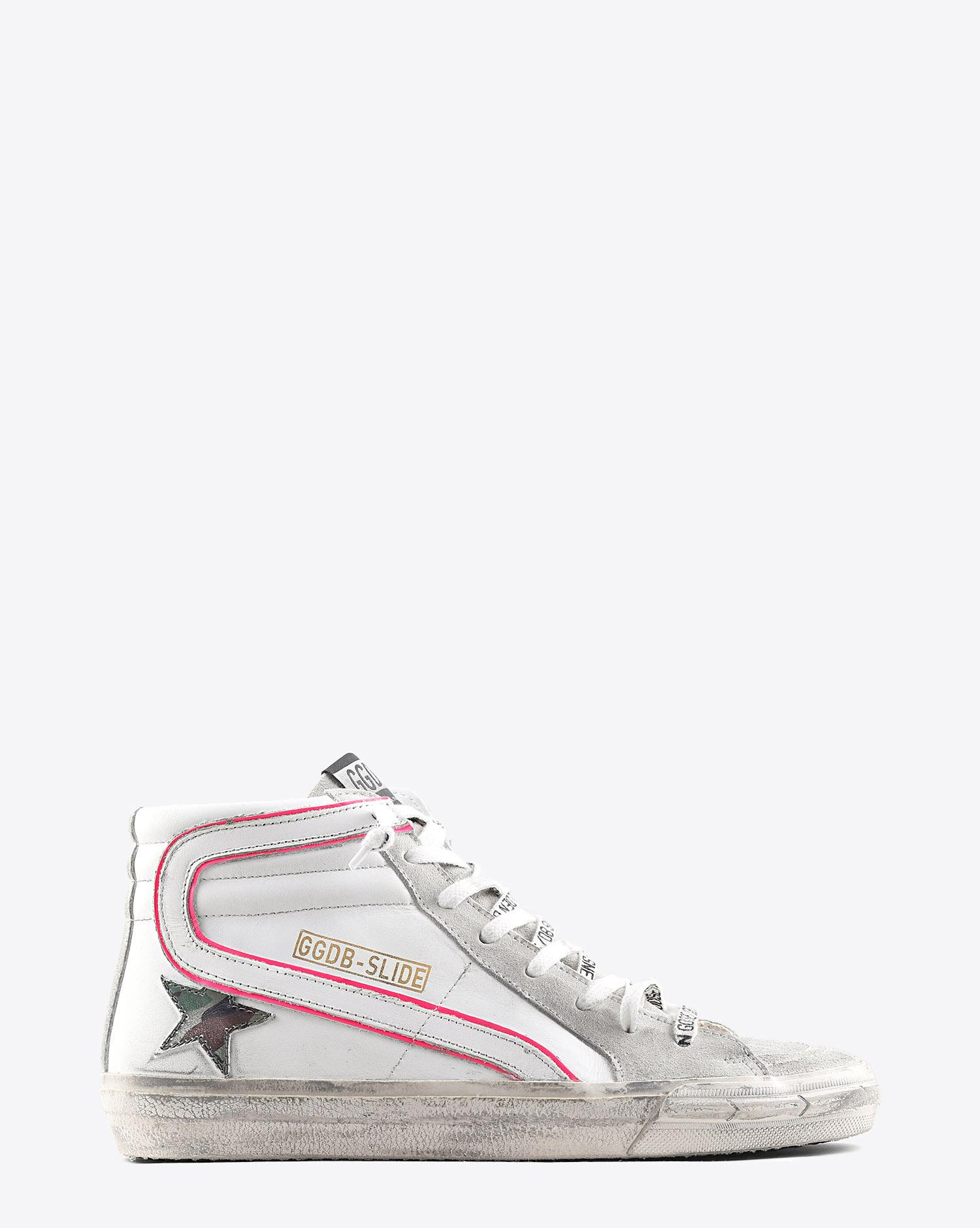 Golden Goose Woman Pré-Collection Sneakers Slide cuir blanc étoile camouflage  