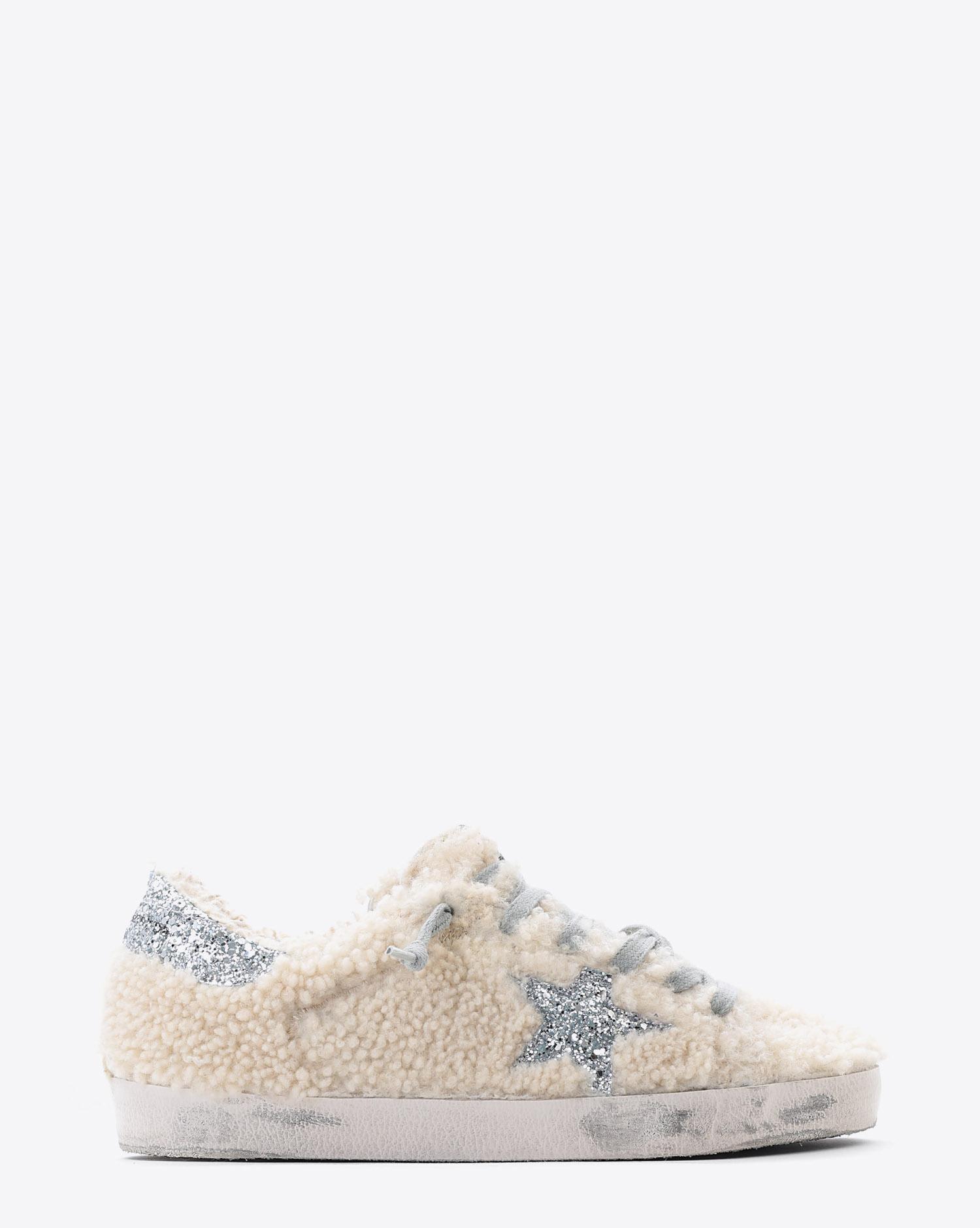 Golden Goose Woman Pré-Collection Sneakers Superstar - Cream Shearling - Silver Glitter Star  