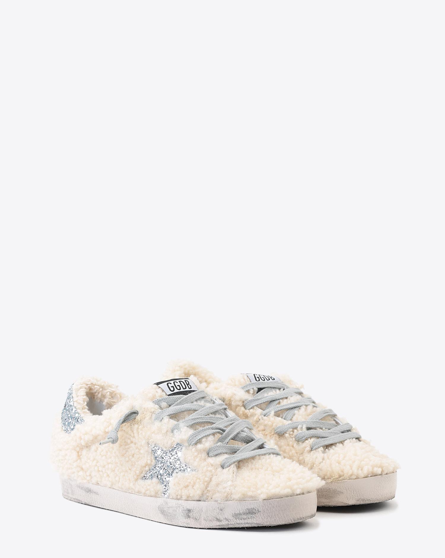 Golden Goose Woman Pré-Collection Sneakers Superstar - Cream Shearling - Silver Glitter Star  