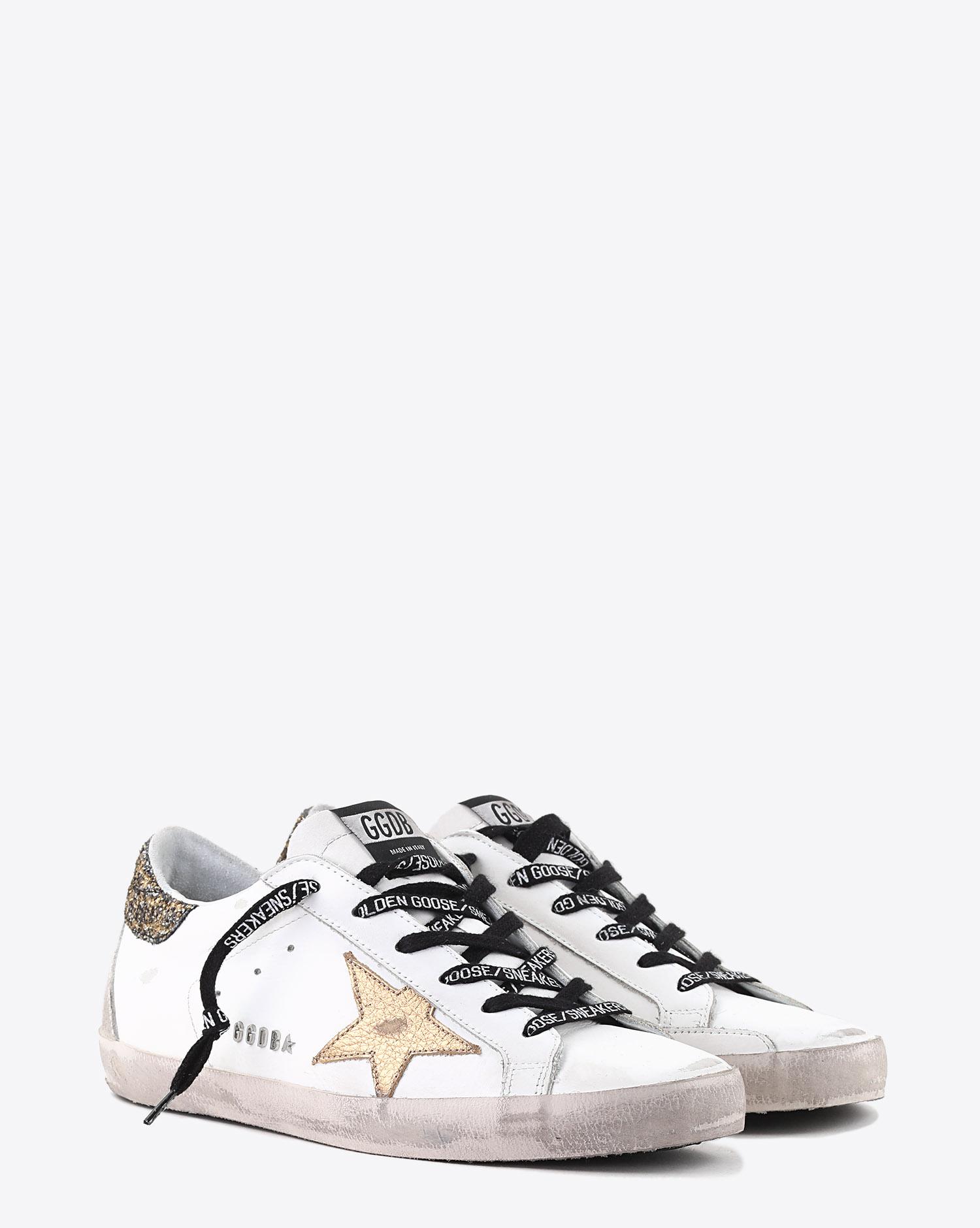 Golden Goose Woman Pré-Collection Sneakers Superstar - White Leather - Cocco Glitter Gold - Gold Star   