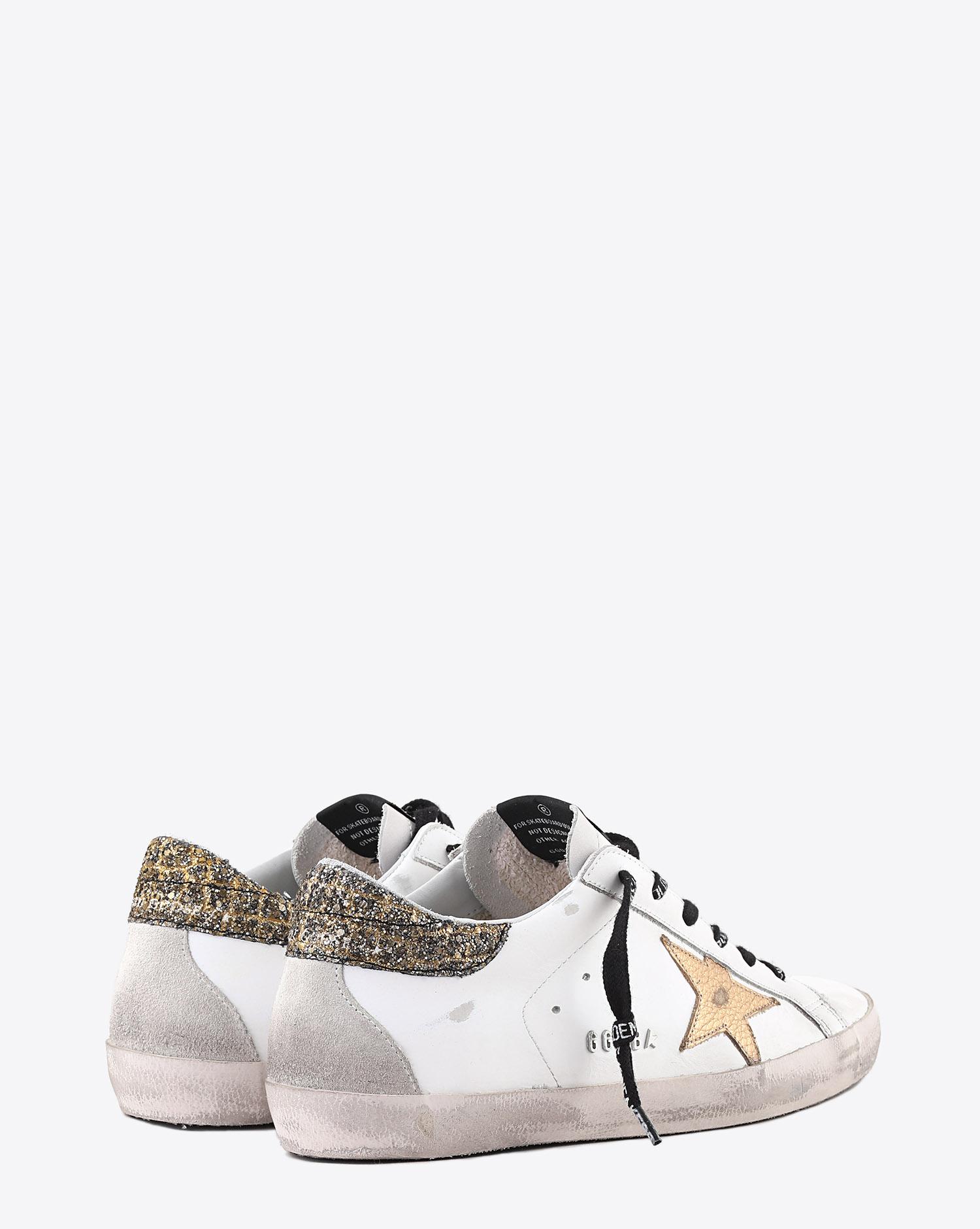 Golden Goose Woman Pre Collection Sneakers Superstar White Leather Cocco Glitter Gold Gold Star pour Femme