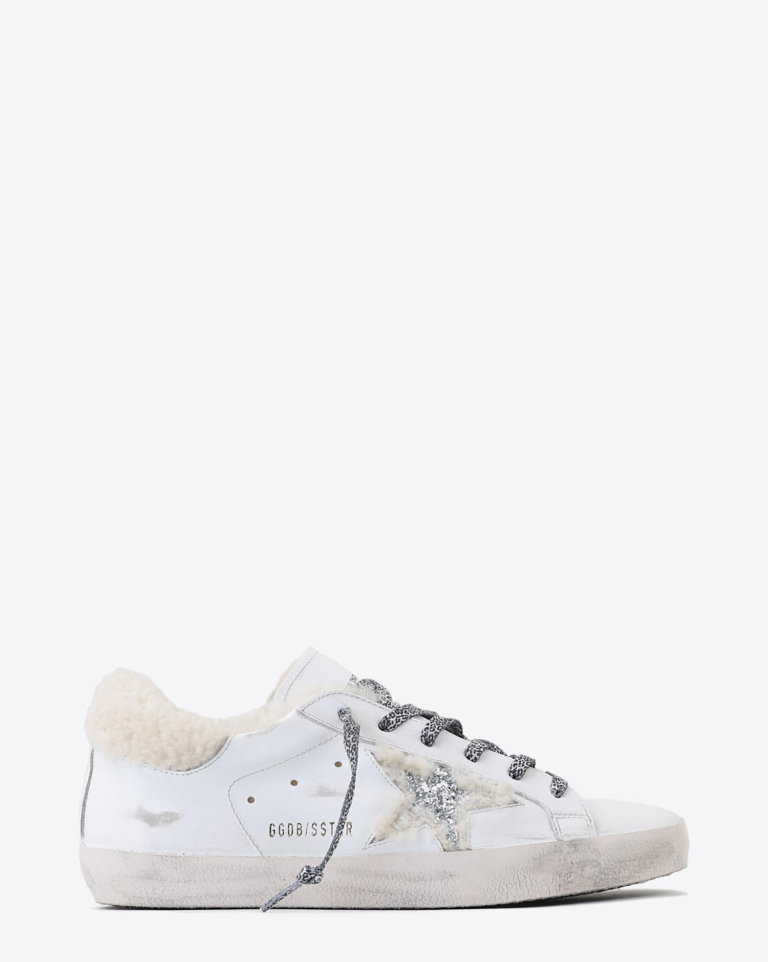 Golden Goose Woman Pré-Collection Sneakers Superstar - White Shearling- Silver Glitter Star  