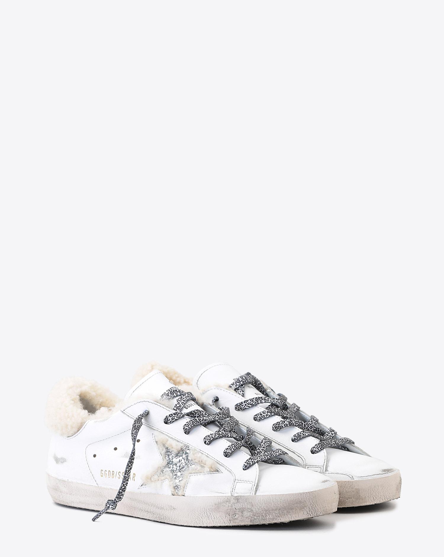 Golden Goose Woman Pré-Collection Sneakers Superstar - White Shearling- Silver Glitter Star  