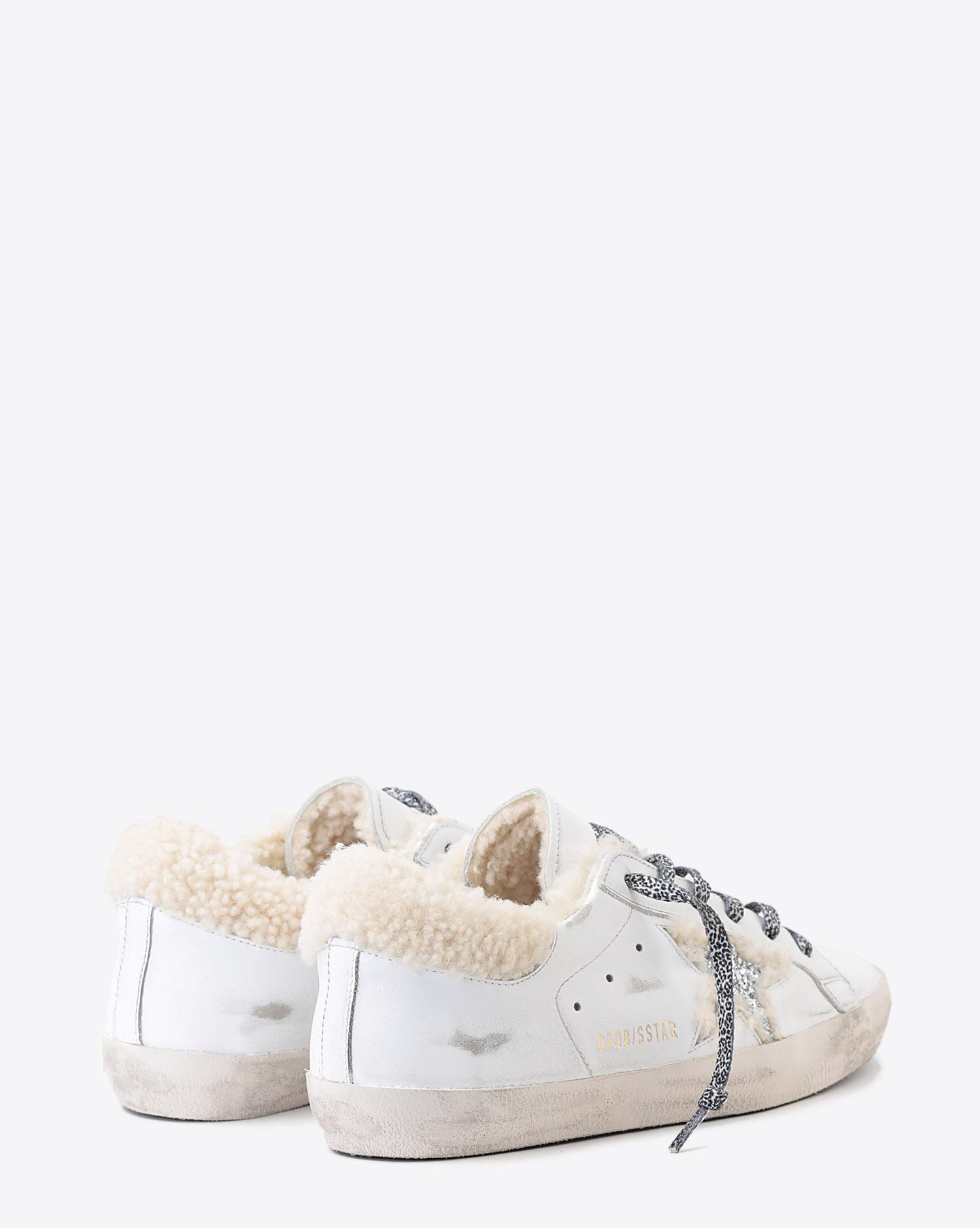 Golden Goose Woman Pré-Collection Sneakers Superstar - White Shearling- Silver Glitter Star  