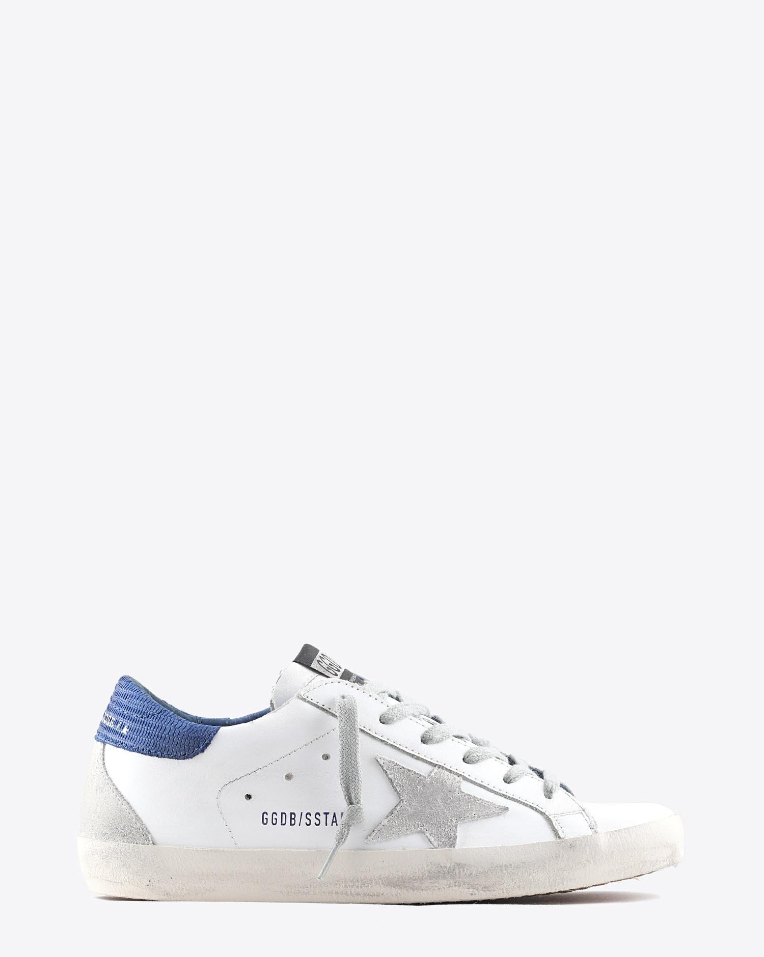 Golden Goose Woman Pré-Collection Sneakers Superstar cuir blanc arrière bleu effet lézard  