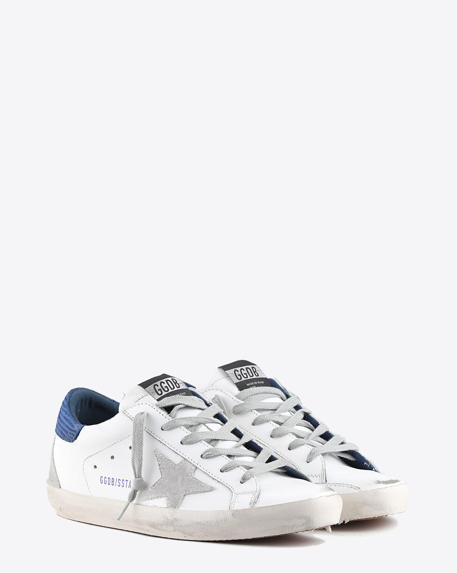 Golden Goose Woman Pré-Collection Sneakers Superstar cuir blanc arrière bleu effet lézard  