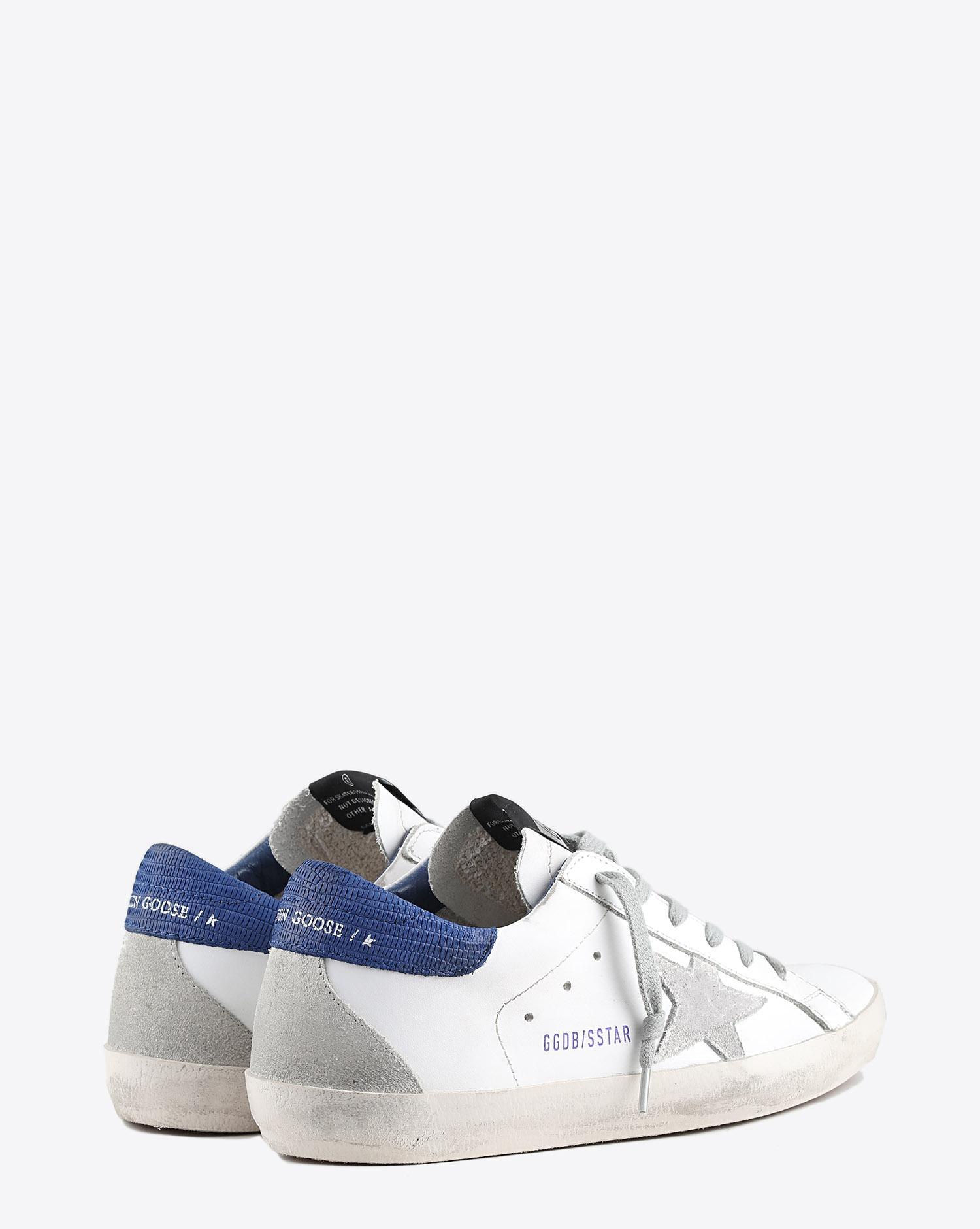 Golden Goose Woman Pré-Collection Sneakers Superstar cuir blanc arrière bleu effet lézard  