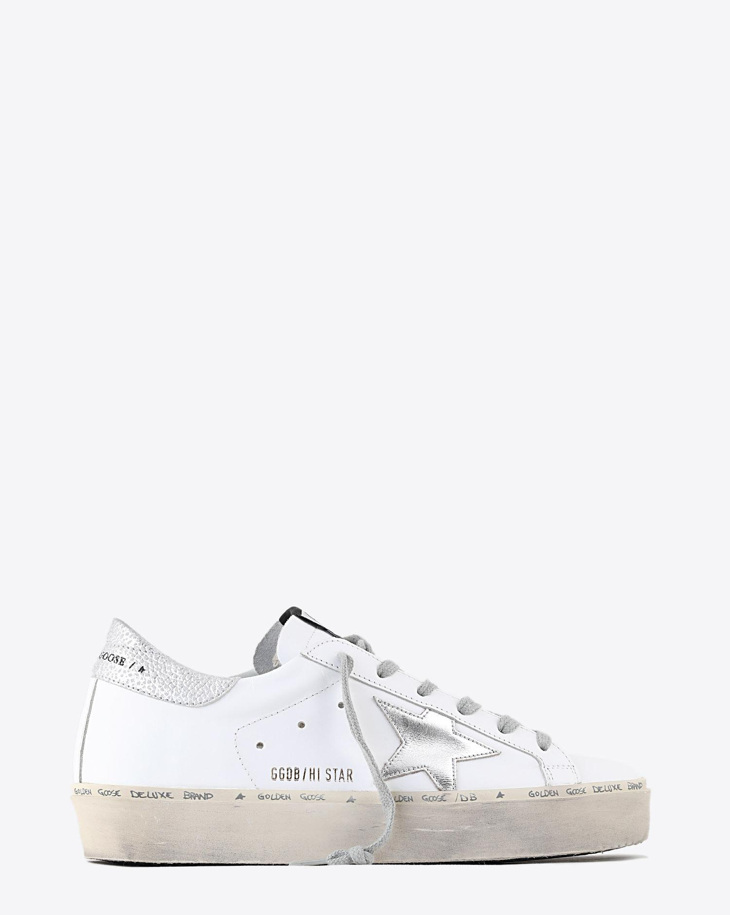 Golden Goose Woman Pré-Collection Sneakers compensées Hi Star cuir blanc détails argent   