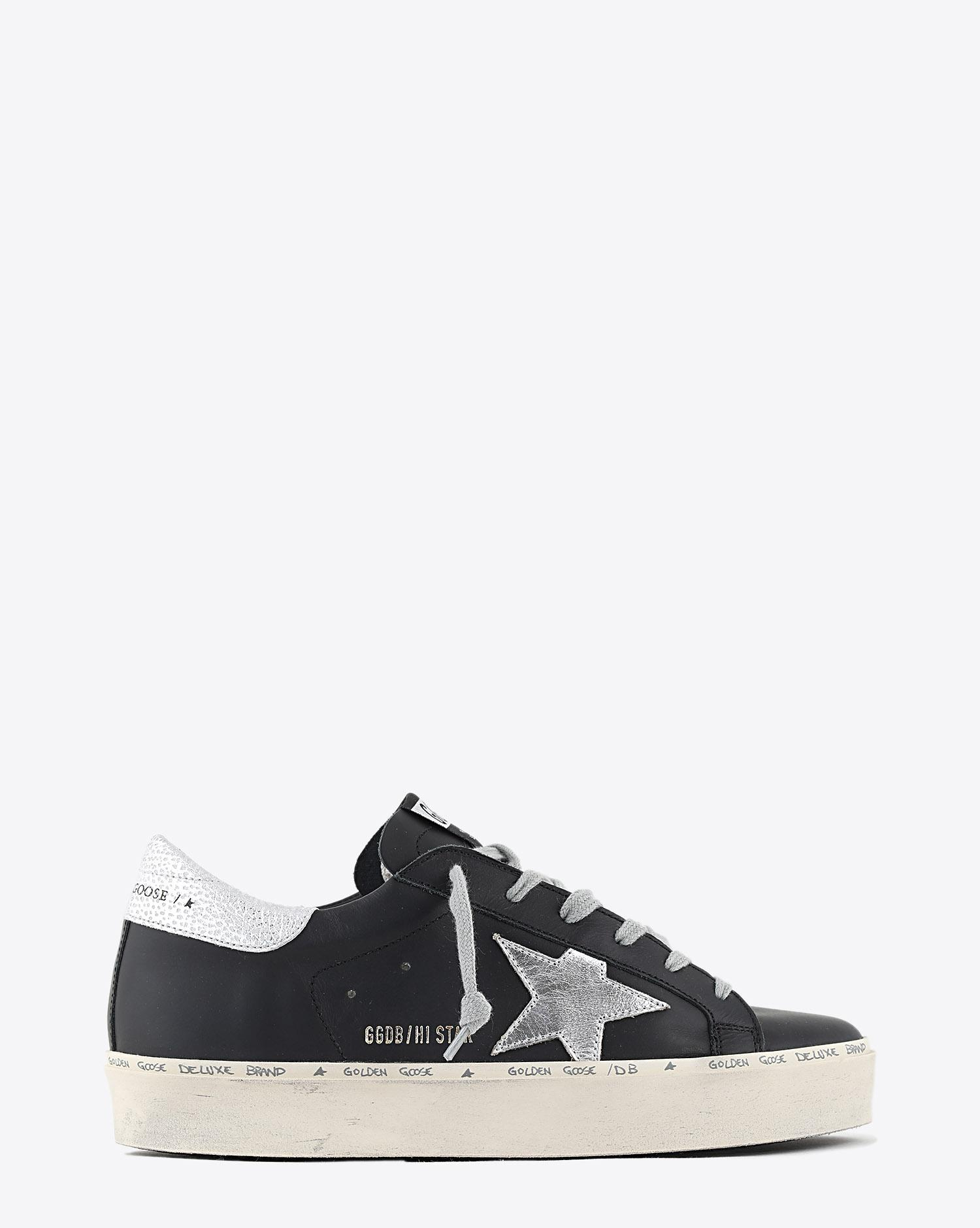 Golden Goose Woman Pré-Collection Sneakers compensées Hi Star cuir noir étoile argent   