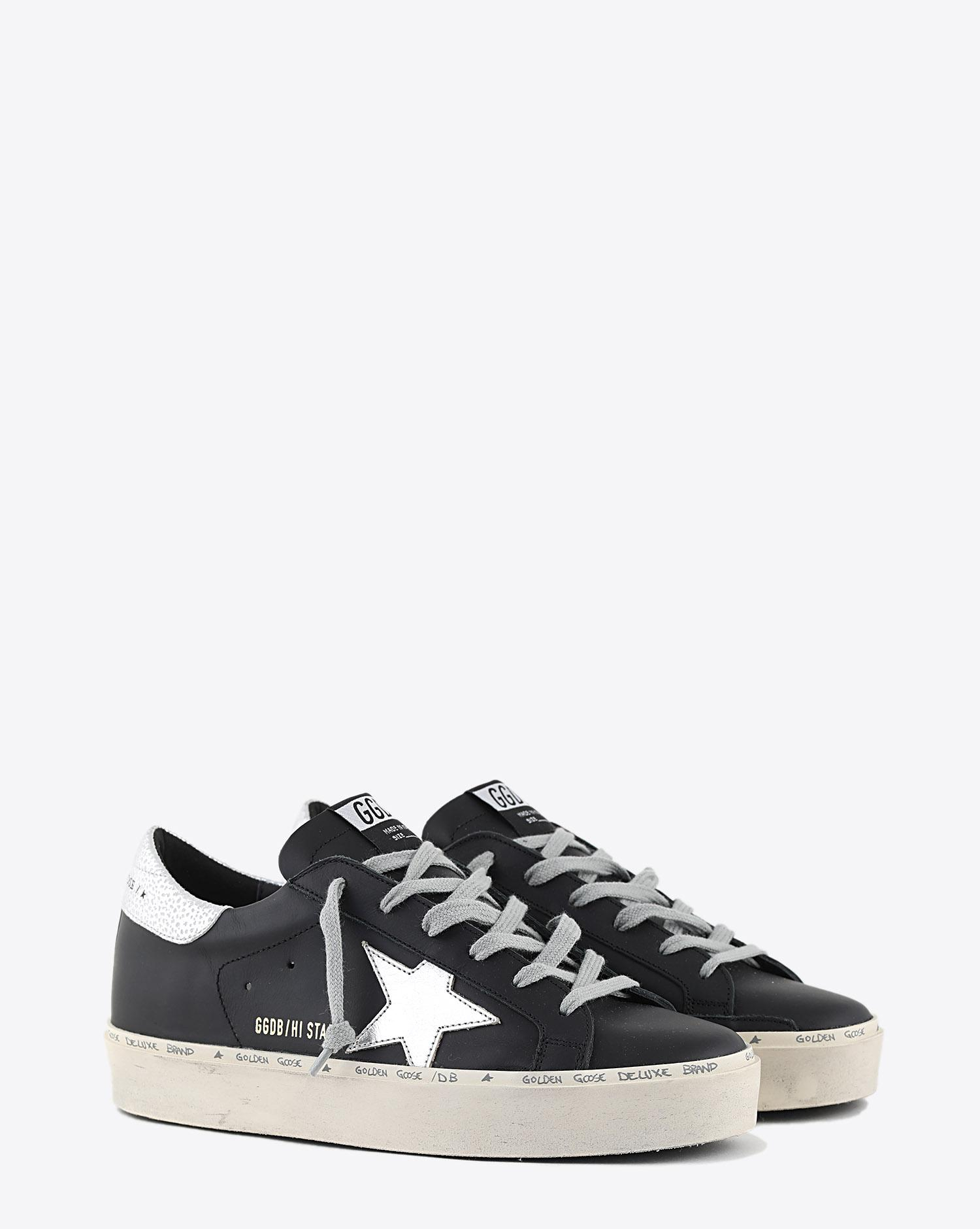 Golden Goose Woman Pré-Collection Sneakers compensées Hi Star cuir noir étoile argent   