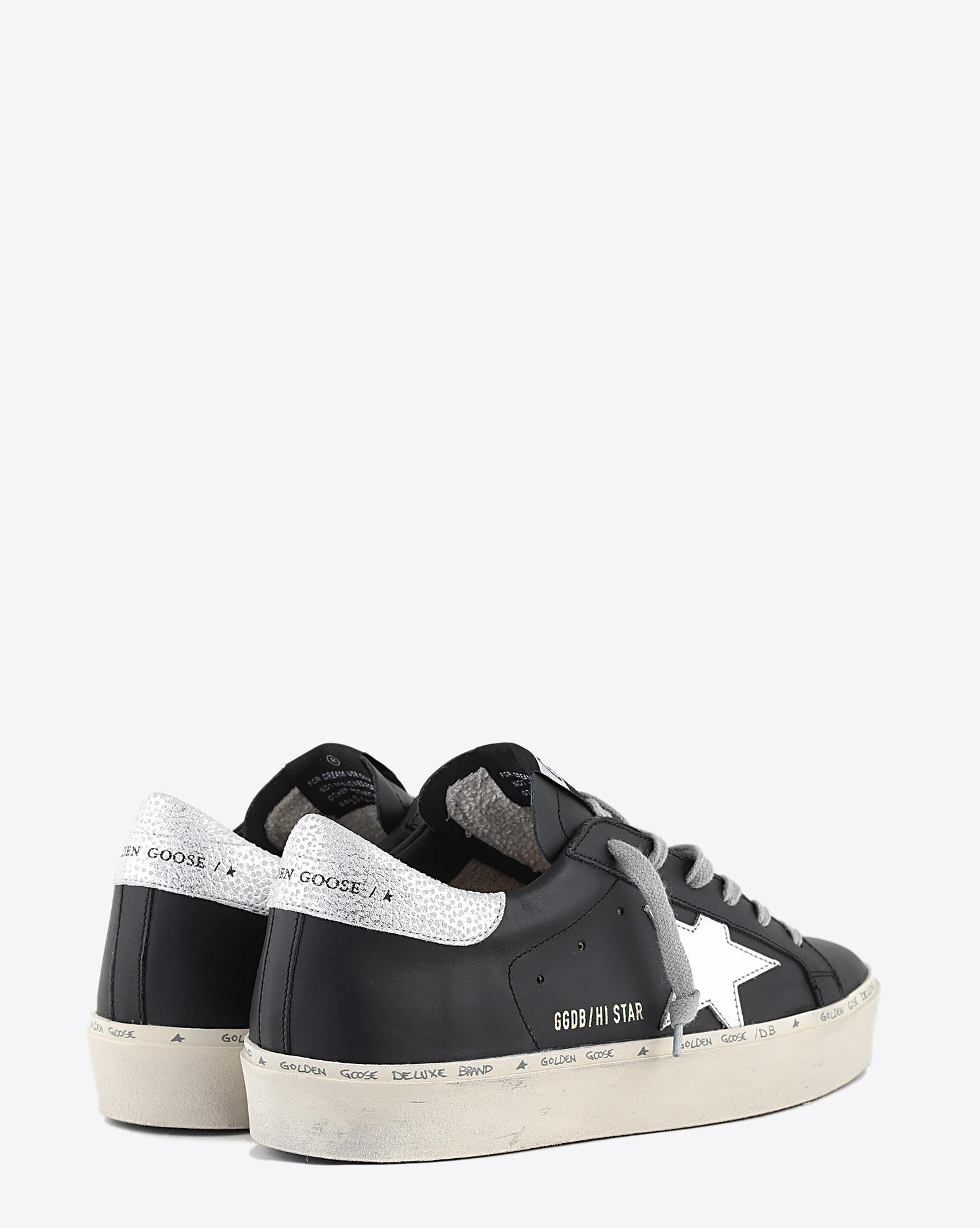 Golden Goose Woman Pré-Collection Sneakers compensées Hi Star cuir noir étoile argent   