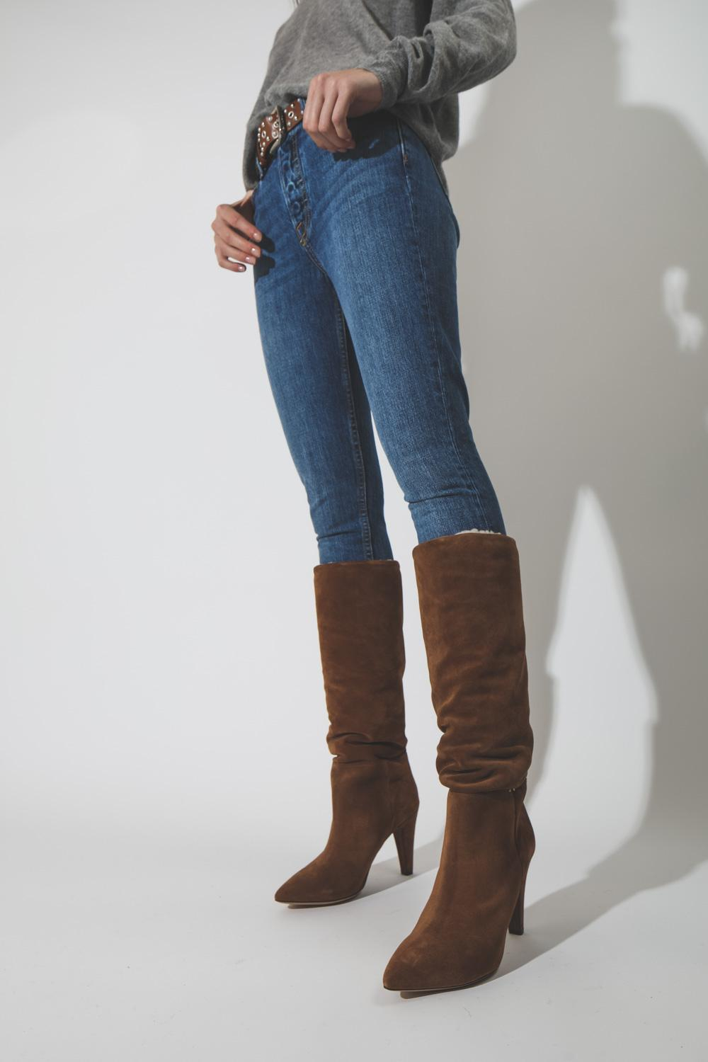 Jérôme Dreyfuss Chaussures Collection Bottes Sandie 95 - Lambskin Peau Lainée Caramel