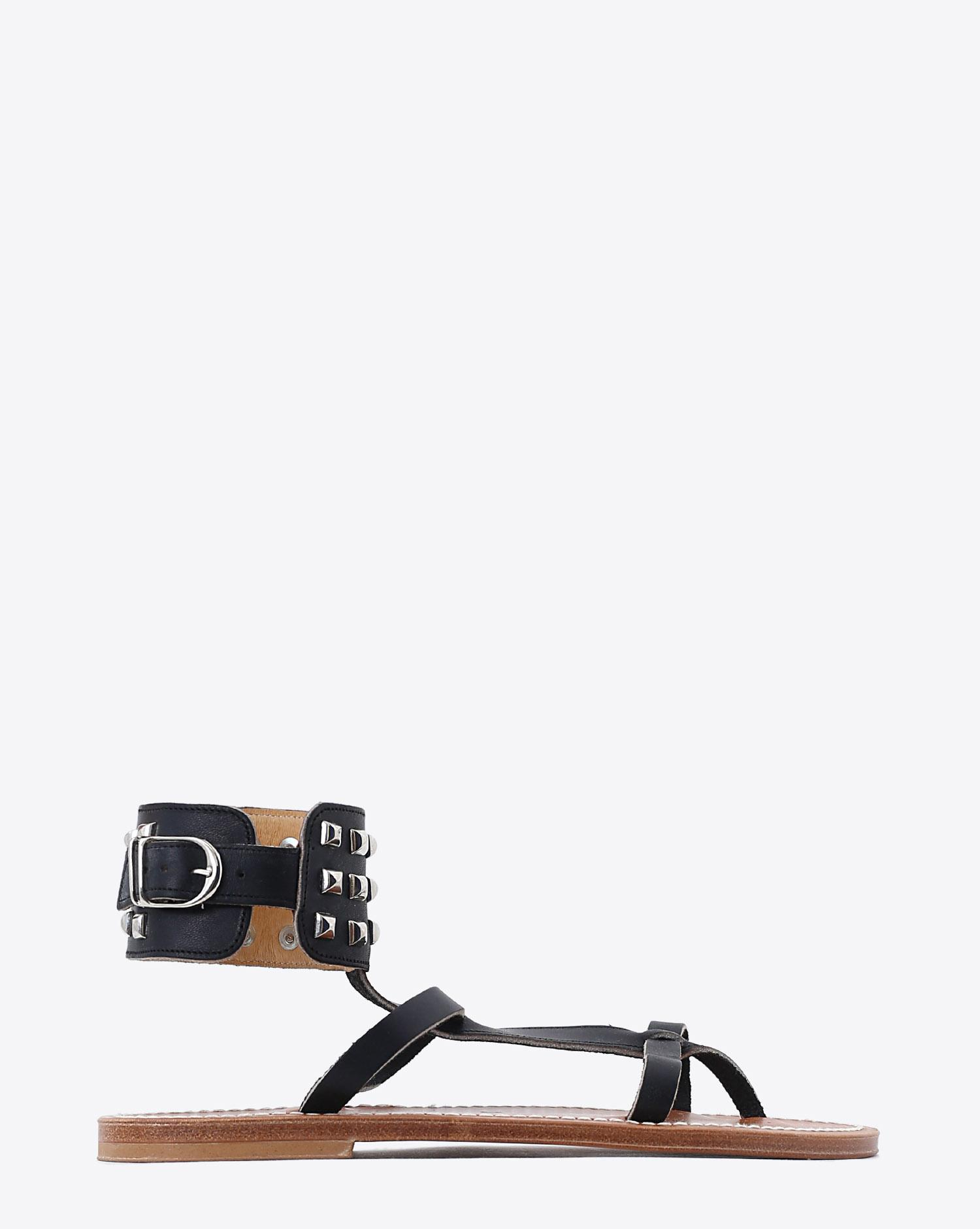 Sandales en cuir noir bracelet de cheville Forban Pul noir K.Jacques St Tropez. Profil.