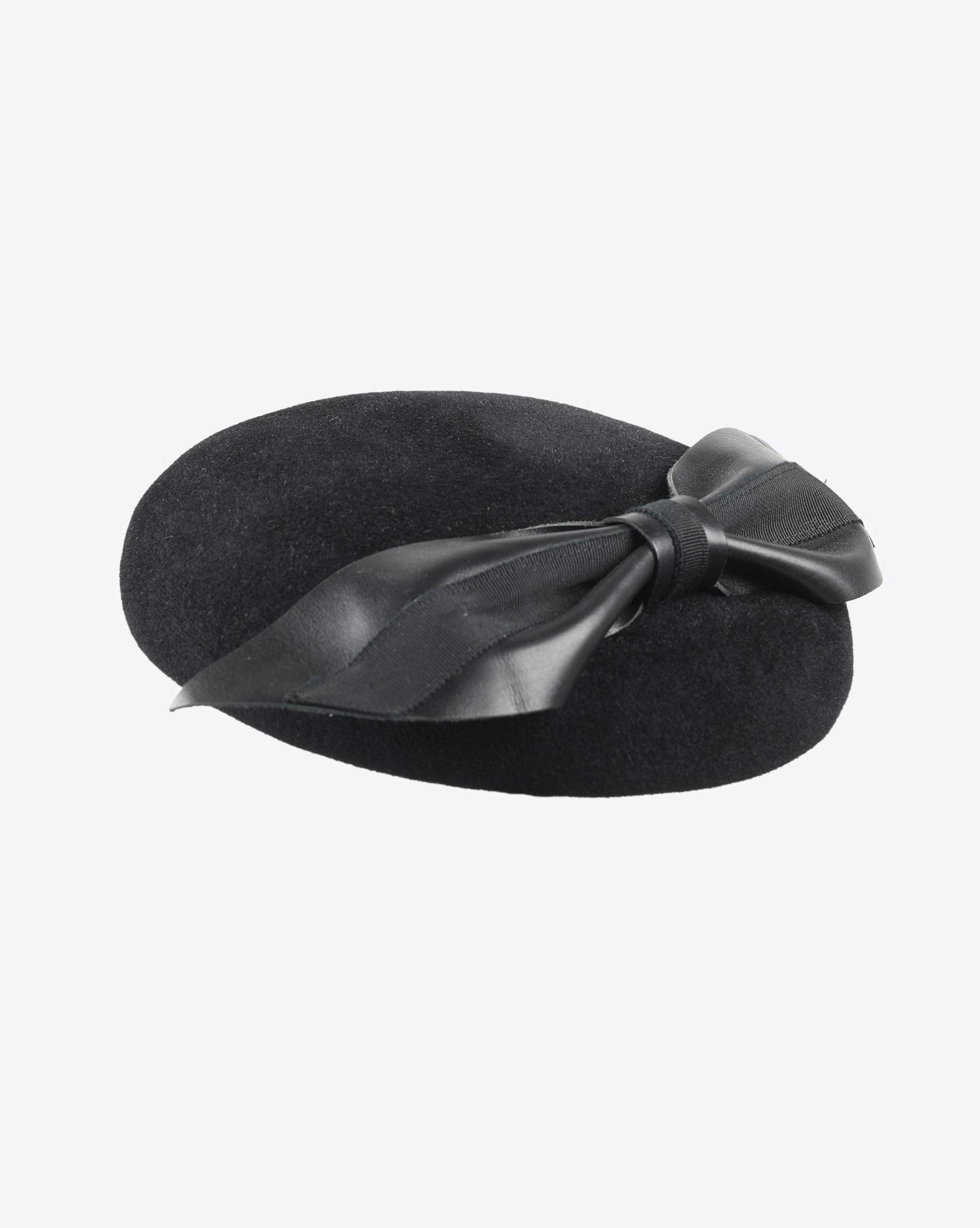 Laurence Bossion Chapeau Feutre Velours Gloria Noeud Pointe Cuir - Noir  