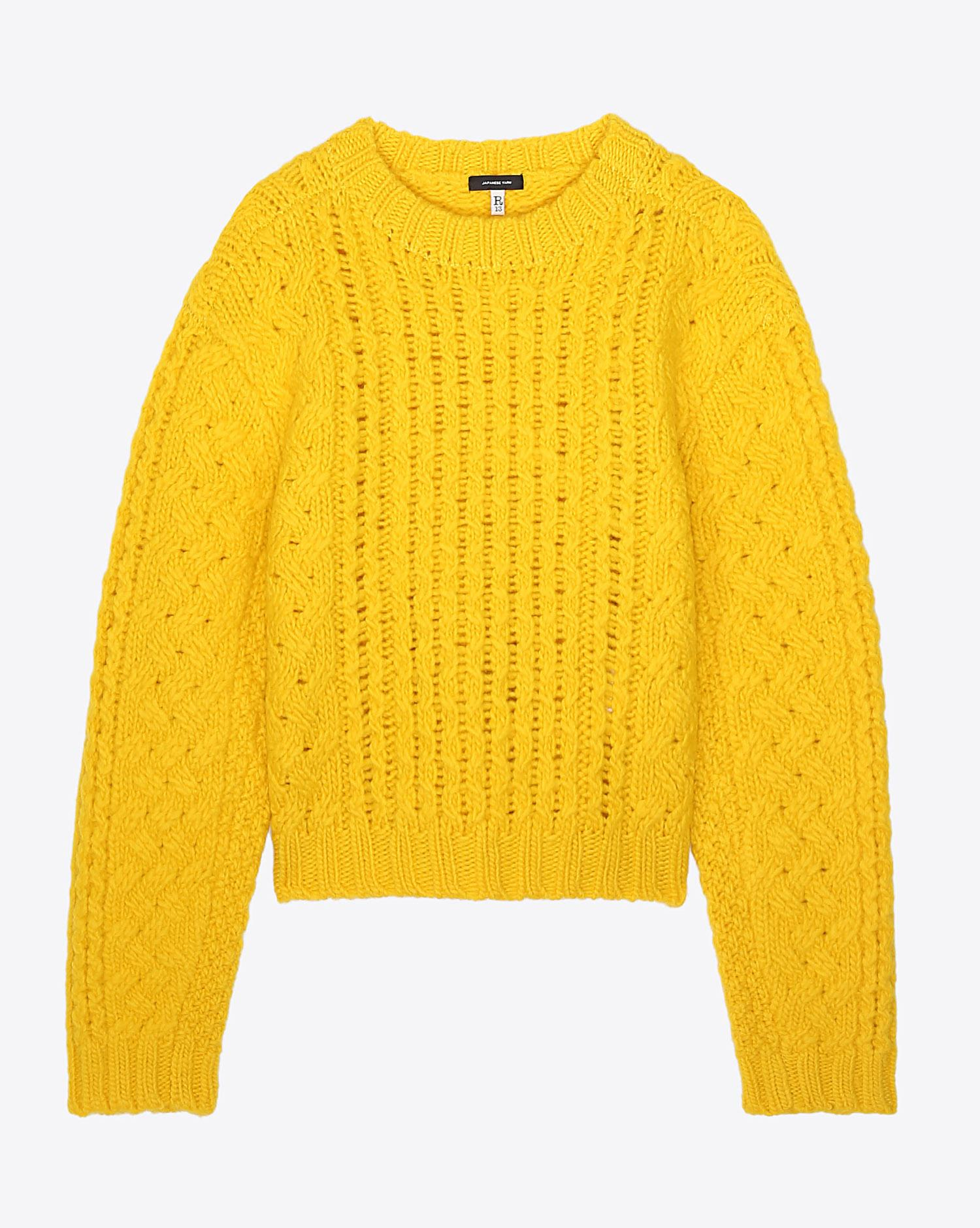 R13 Denim Collection Cropped Aran Sweater - Yellow  