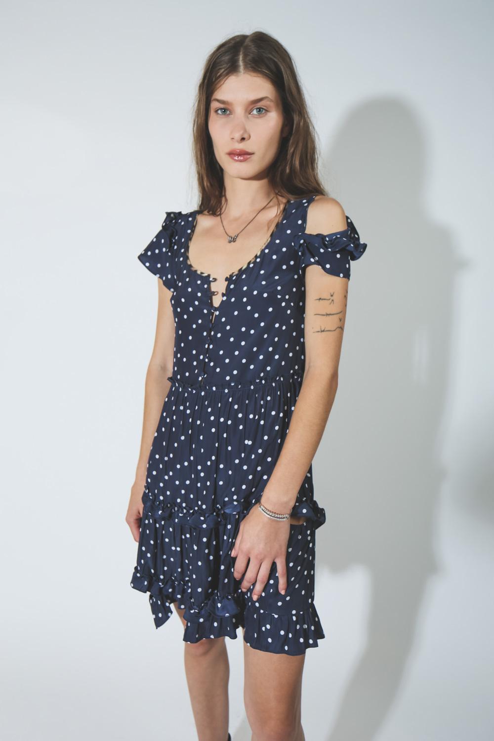 R13 Denim Collection Deconstructed Babydoll - Polka Dot