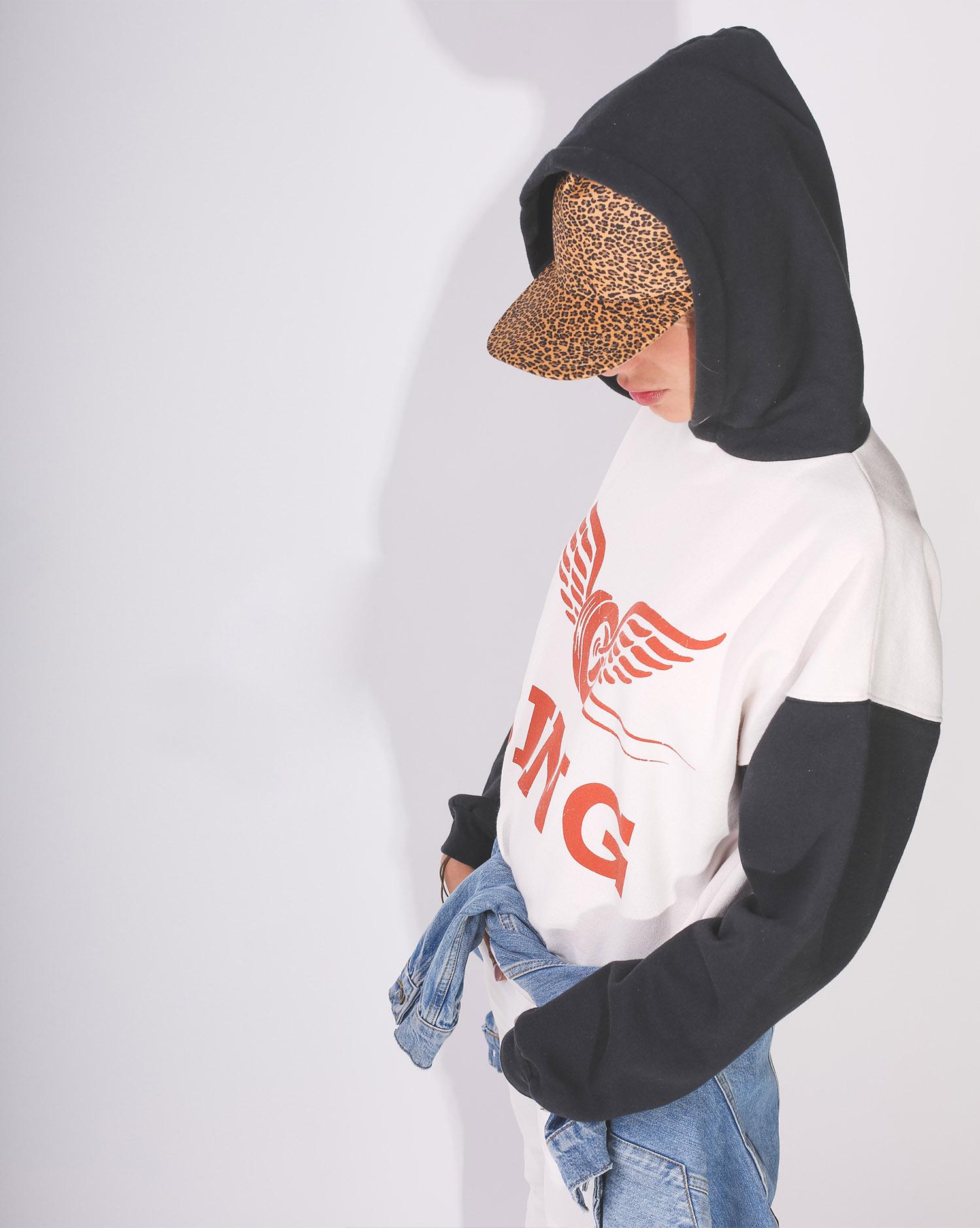 R13 Denim Collection Flat Brim Baseball Cap - Mini Leopard  