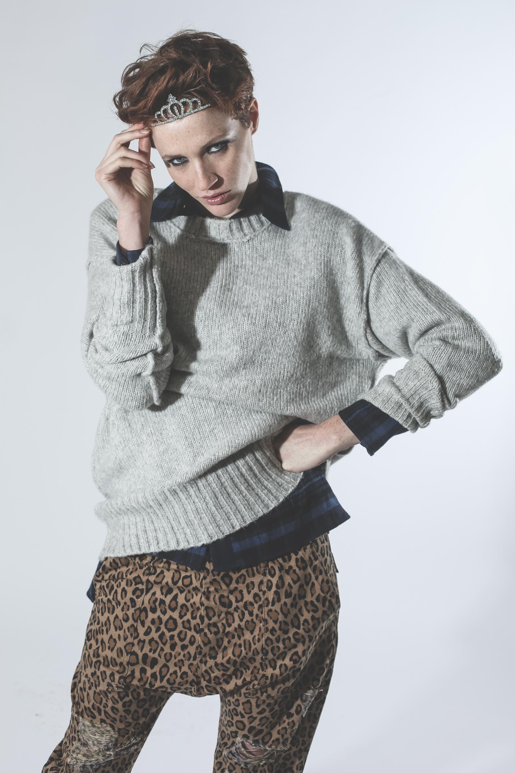 R13 Denim Collection Oversized Crewneck Sweater - Heather Grey