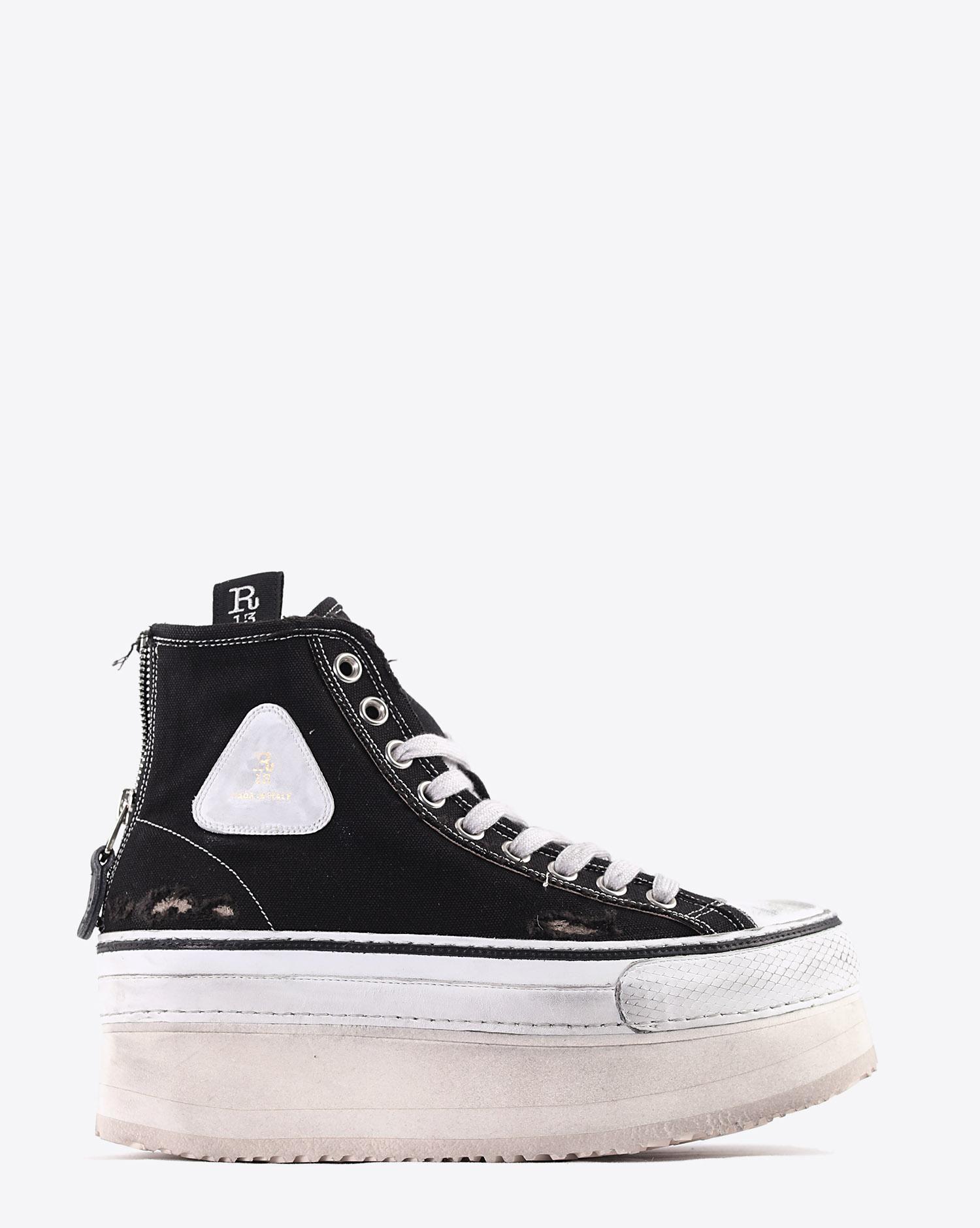 R13 Denim Collection Platform High Top Sneakers - Black  