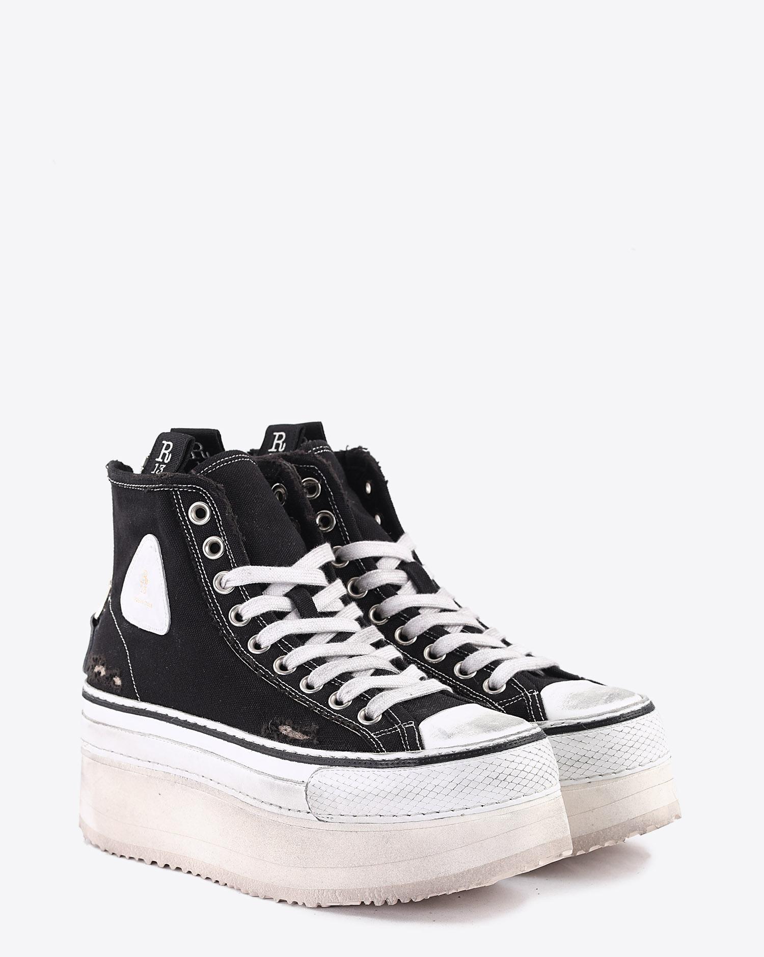 R13 Denim Collection Platform High Top Sneakers - Black  
